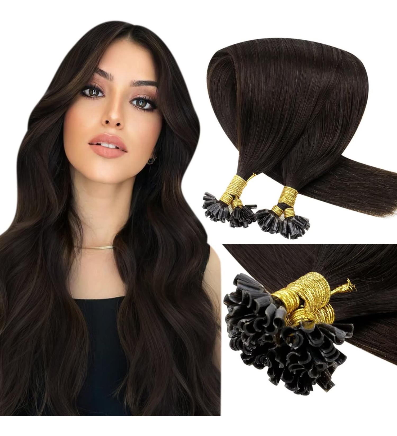 LAAVOO Real Hair Extensions - Darkest Brown Keratin Bonded 1g/S 50 Strands 35cm Remy U-Tip #2 - International Shipping Available - Buy Online on GoSupps.com