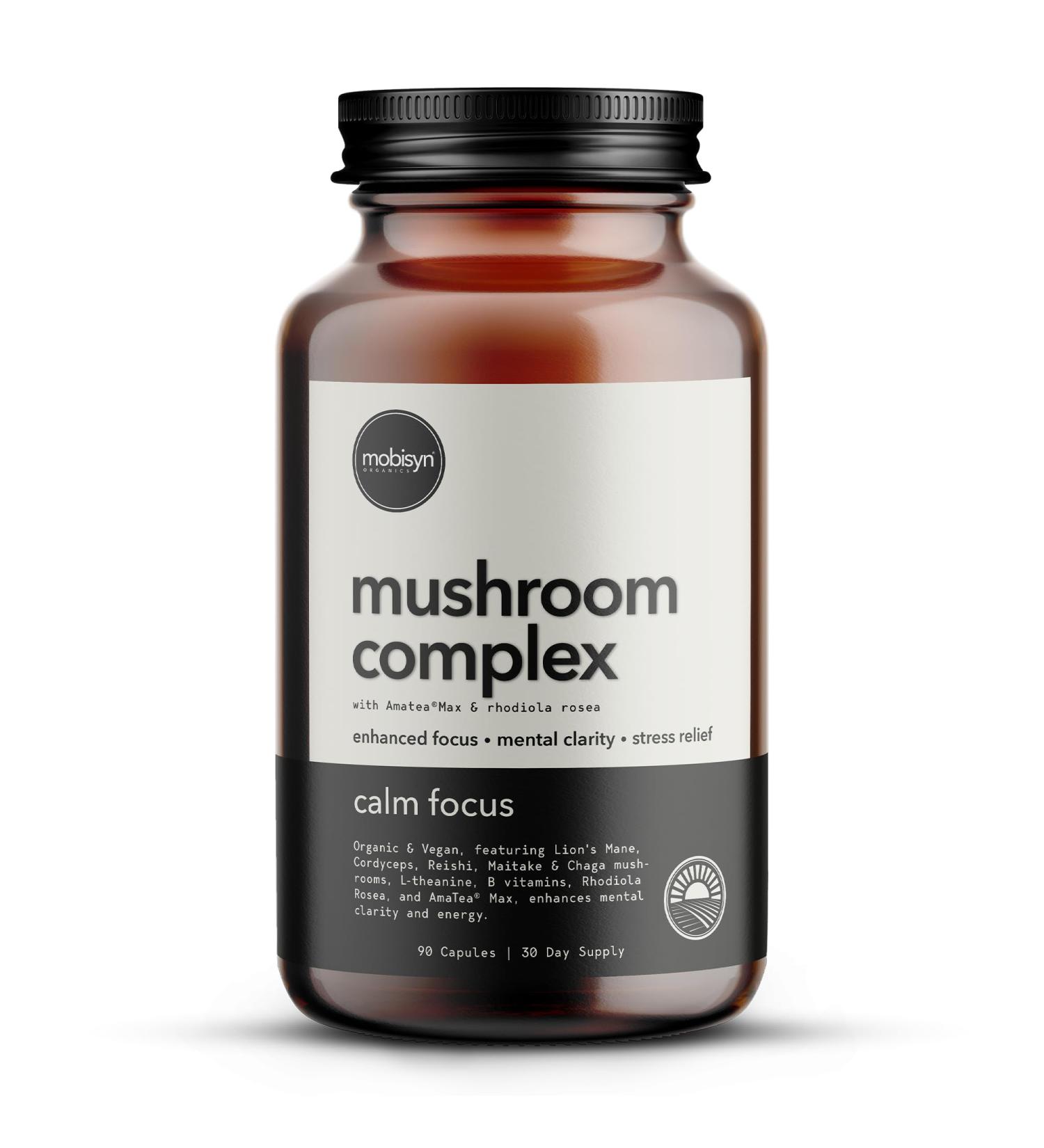 Mobisyn Organic 5 Mushroom Nootropic for The Brain Adaptogens Plus Amatea Max Guayusa Rhodiola Rosea L-Theanine B-Vitamins Memory Focus Energy & Immunity Gut Health 30-Days - Buy Online on GoSupps.com