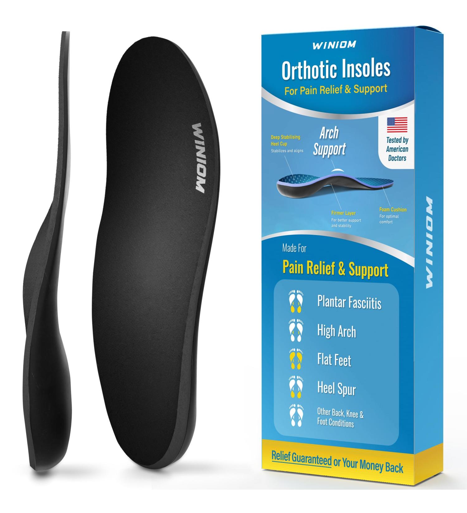 Orthotic Insoles for Plantar Fasciitis | Arch Support Shock Absorption Inserts for Men & Women | Relieve Heel & Foot Pain | Flat Feet Solution (Black M 8-8.5 / W 10-10.5 - Buy Online on GoSupps.com