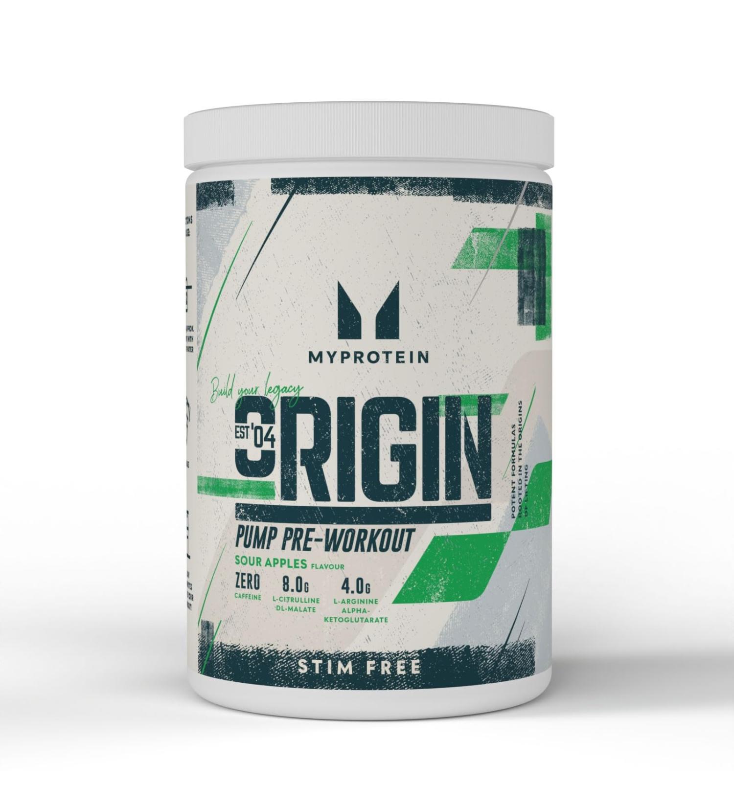 Myprotein Myprotein Origin Stim Pre-Workout Powder Sour Apple Flavor Energy Booster Fitness Supplement for Endurance and Strength Caffeine Free Pre-Workout 600g - Buy Online on GoSupps.com