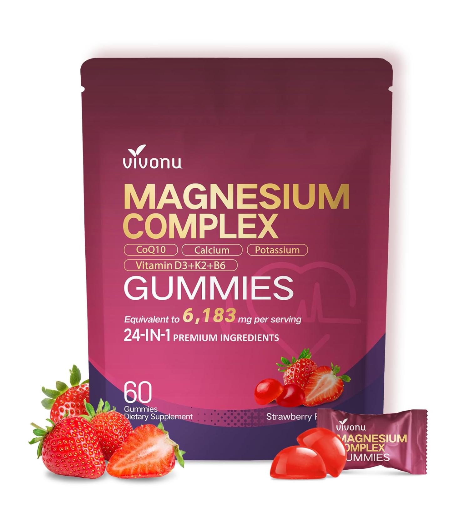 Magnesium Complex Gummies Advanced 24-in-1 Formula with Magnesium Glycinate CoQ10 Zinc & Pomegranate Supports Muscle Function Sleep Heart & Nerve Health 60 Strawberry Gummies - Buy Online on GoSupps.com