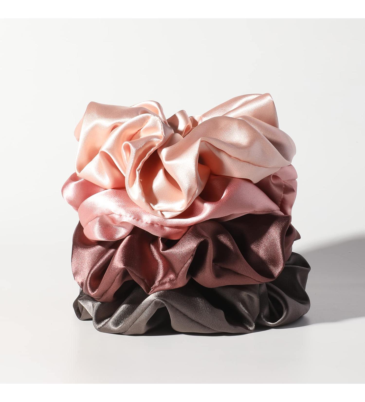 Artilady Large Satin Scrunchies 4-Pack - Silk Hair Scrunchies for Women - Soft Hair Ties and Wrist Accessories - Birthday Gift - Pink Rose Gold Brown Taupe - Large Size - Buy Online on GoSupps.com