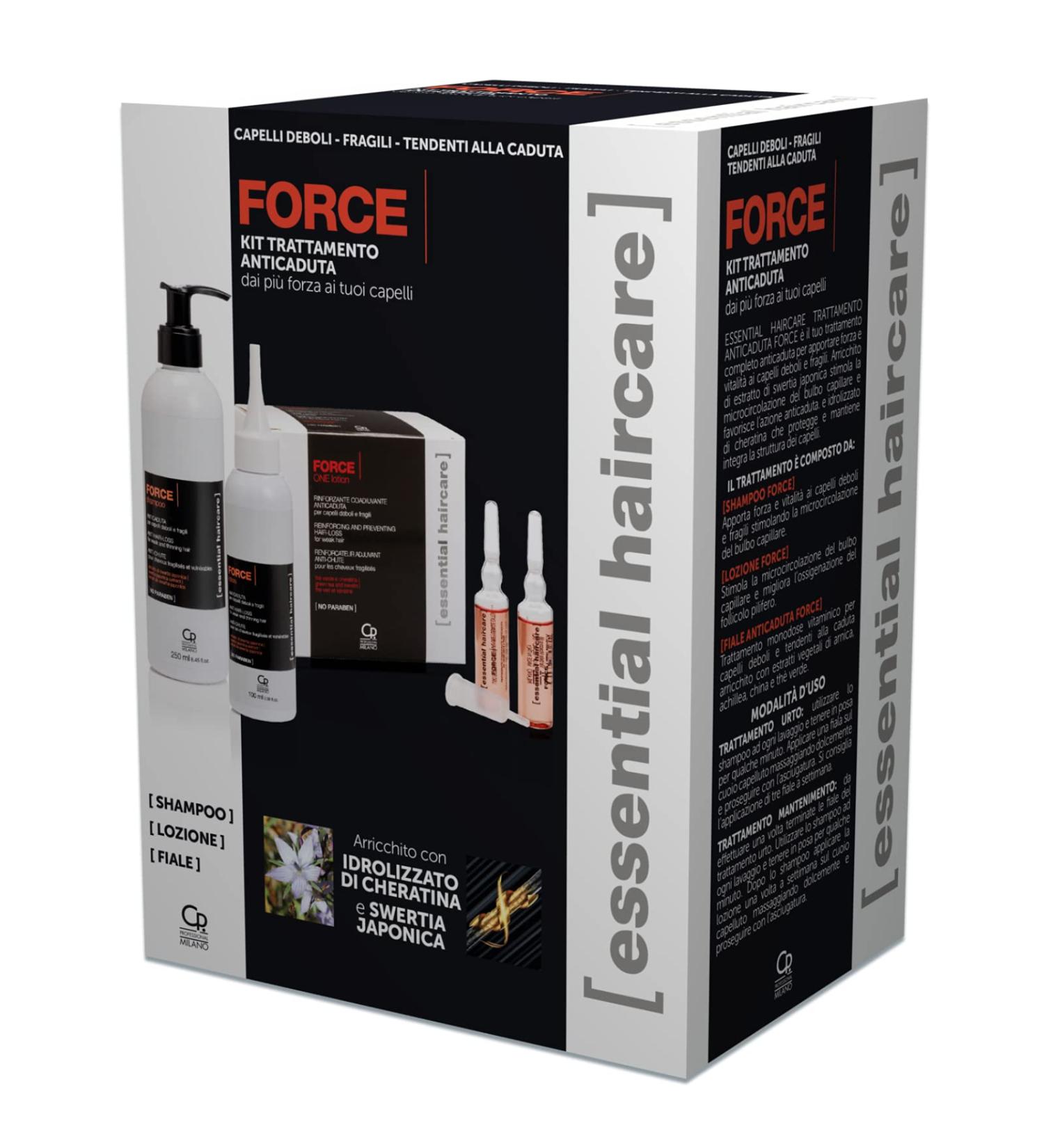 Essential Haircare-Anti-Hair failure treatment set Force-Products for Weak and Br chige Hair-contains shampoo against hair loss Force lotion ampoules for hair loss one lotion
