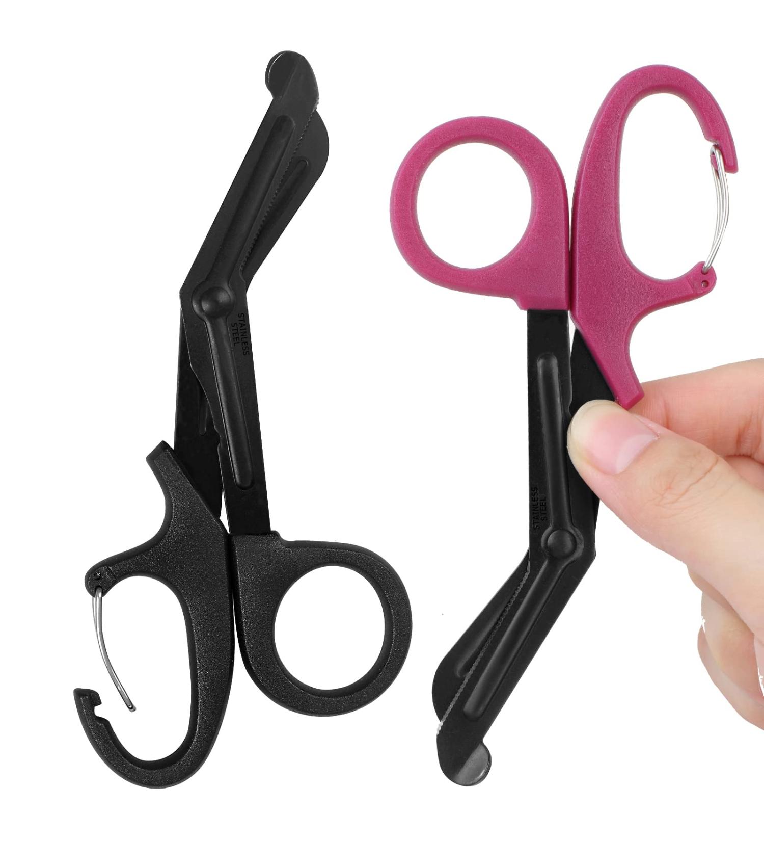2 Pack Trauma Shears 5.8 Inch Stainless Steel Medical Scissors with Carabiner - Black+Burgundy - Buy Online on GoSupps.com