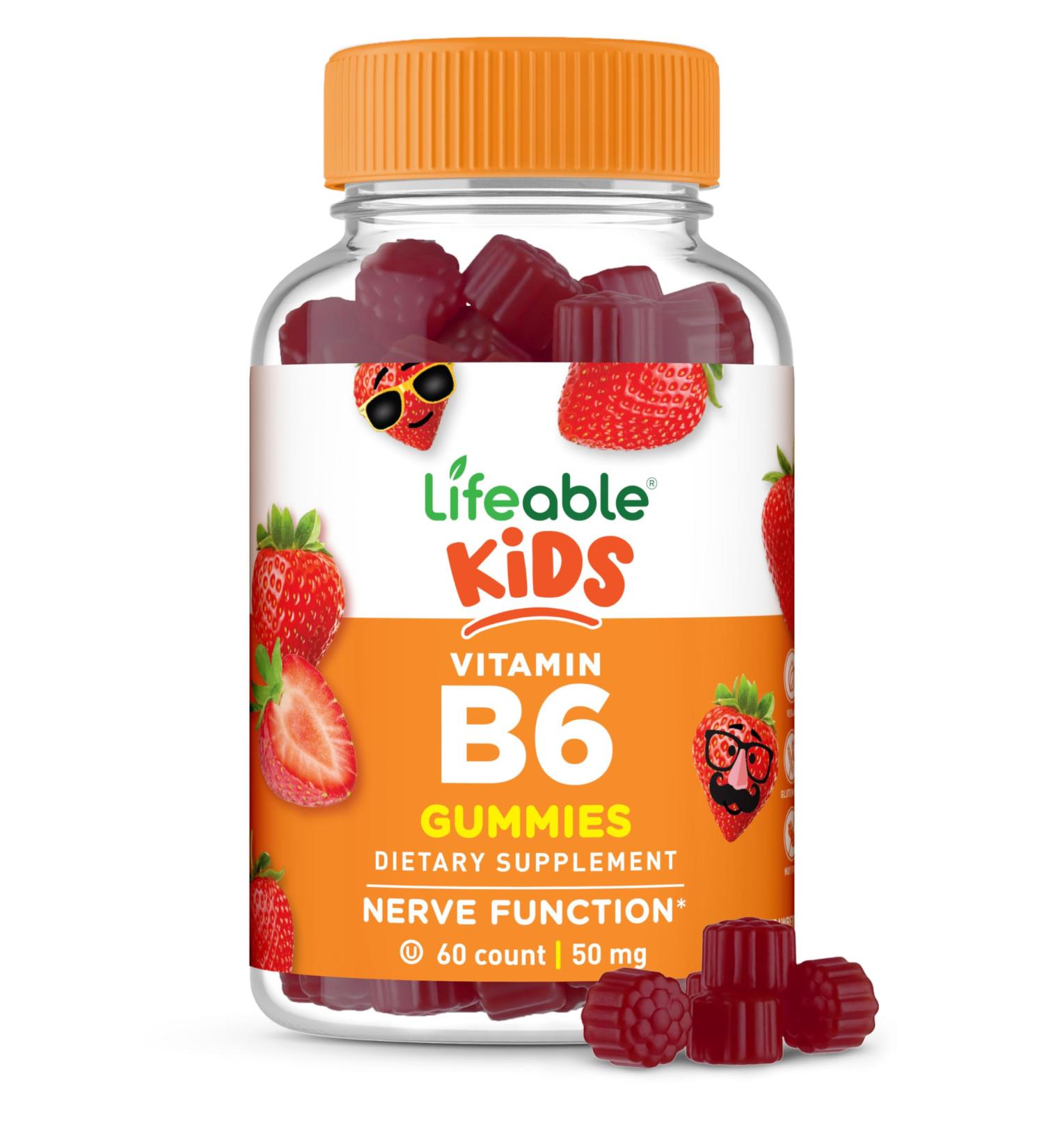 Lifeable Vitamin B6 Gummies for Kids | Great Tasting B6 Vitamins 50mg | Vegan Non-GMO Gluten Free | for Nerve Function Support | 60 Gummies 60 Count (Pack of 1) - Buy Online on GoSupps.com
