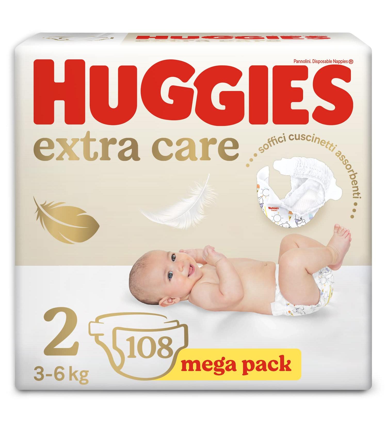 Huggies Extra Care Baby Diapers Size 2 (3-6 kg) - 108 Pack | International Shipping Available - Buy Online on GoSupps.com