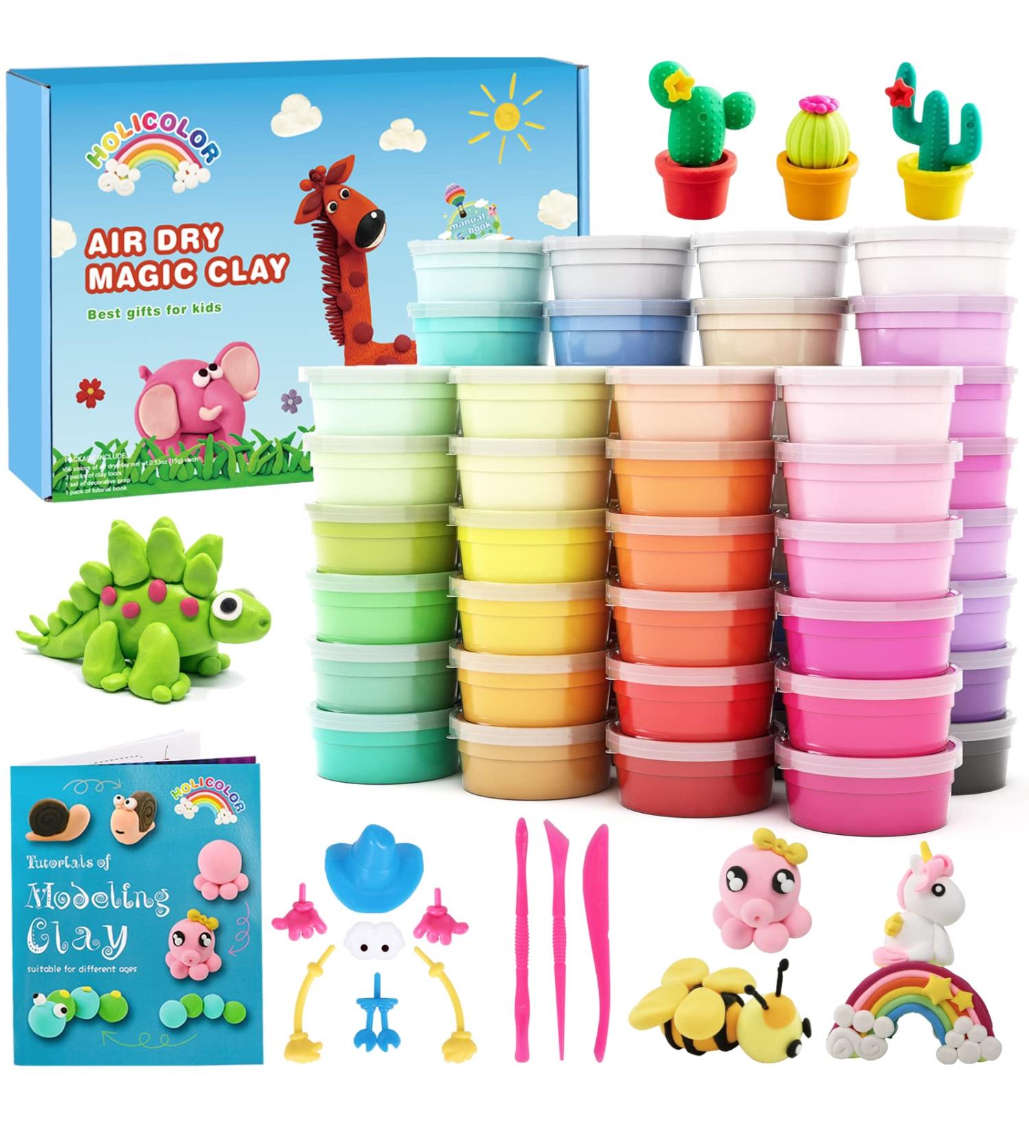 HOLICOLOR 56 Colors Air Dry Clay Modeling Kit with Sculpting Tools - Soft, Stretchy Magic Clay Set for Art Crafts, Halloween, Christmas - Best Gift Idea - Buy Online on GoSupps.com