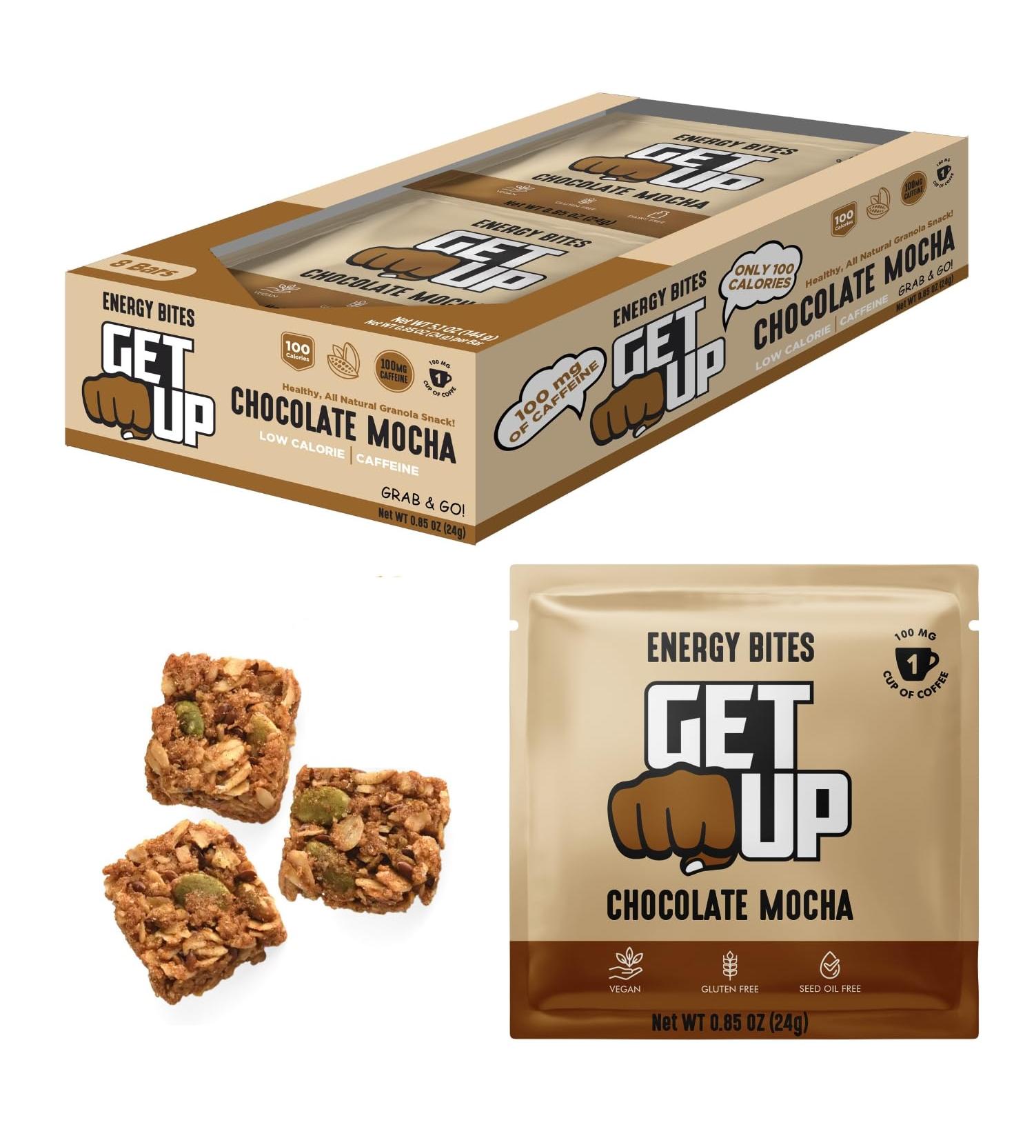 GetUp Caffeinated Granola Bites - Chocolate Mocha (10 Pack) 100mg Caffeine Energy Bites Low Calorie Gluten-Free 0 Seed Oils Pre-Workout Portable Snack Coffee Substitute - Low Sugar Energy Chocolate Mocha 1 Count  - Buy Online on GoSupps.com