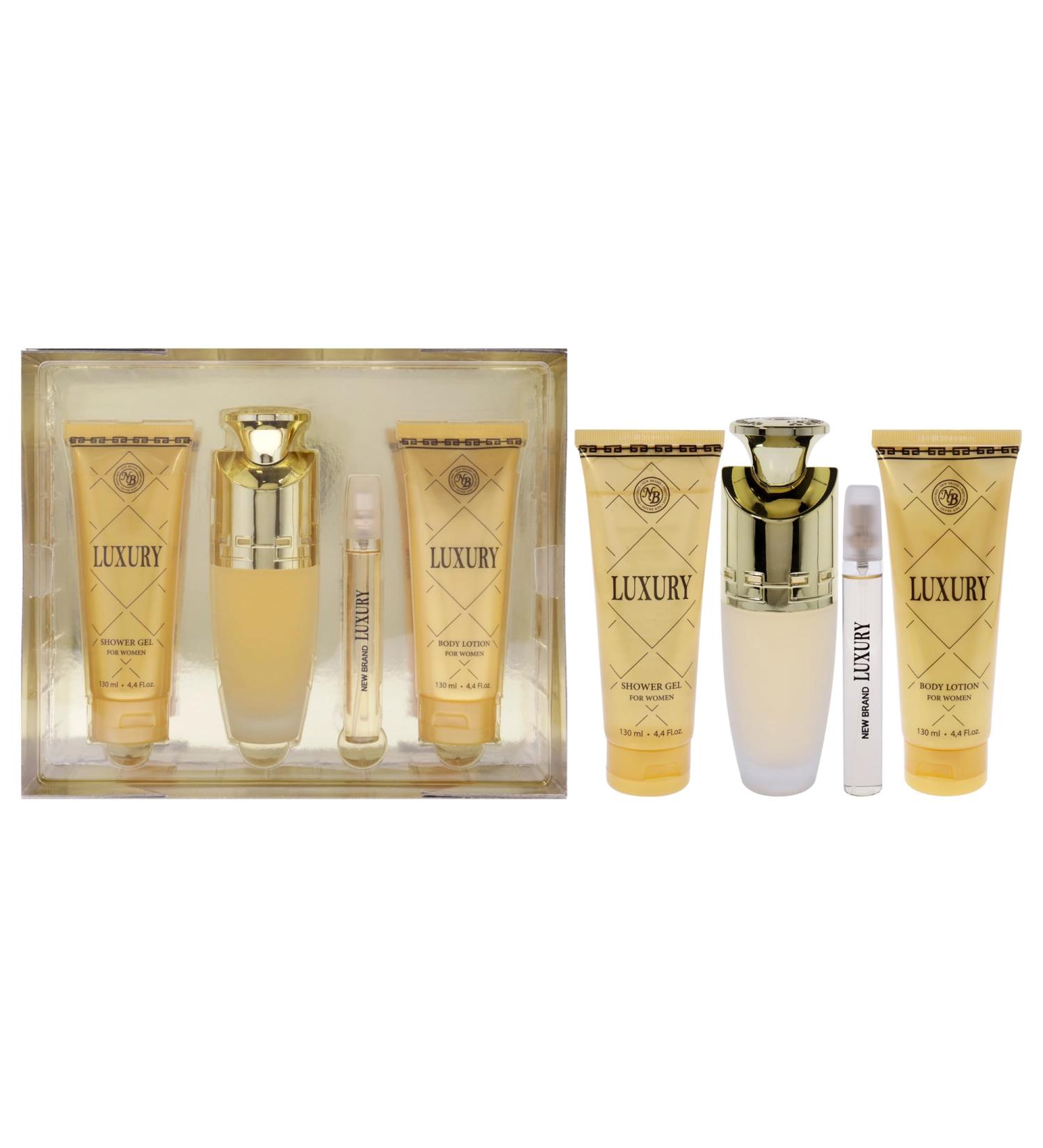 New Brand Luxury for Women - 4 Pc Gift Set 3.3oz EDP Spray 4.4oz Shower Gel 4.4oz Body Lotion 0.5oz EDP Spray - Buy Online on GoSupps.com