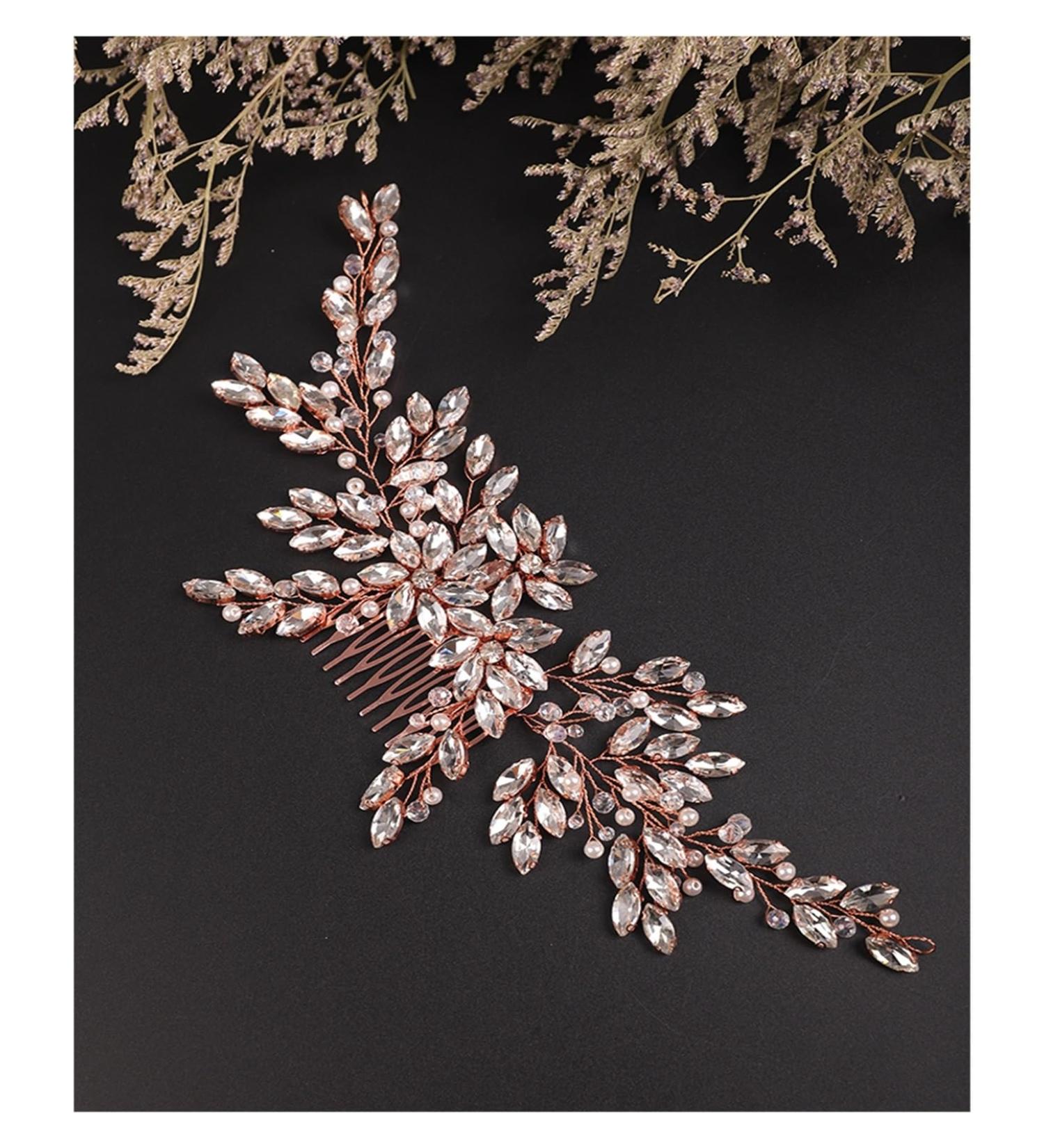 Hair Accessories Bridal Vintage Silver Full Rhinestones Big Hair Comb Bridal Shinny Pearls and Crystals Comb Headpiece Bridal Hair Piece Wedding Head Piece (Color : Rose gold) - Buy Online on GoSupps.com