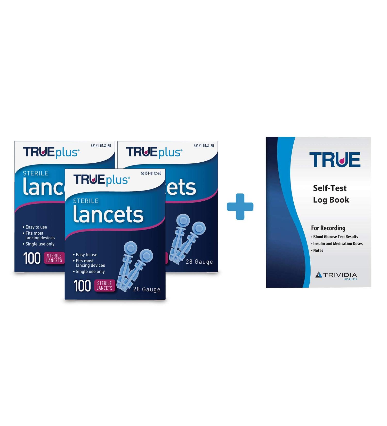 TRUEplus Lancets 100ct 28g x 3 + Log Book | Convenient Diabetes Testing Supplies - Buy Online on GoSupps.com