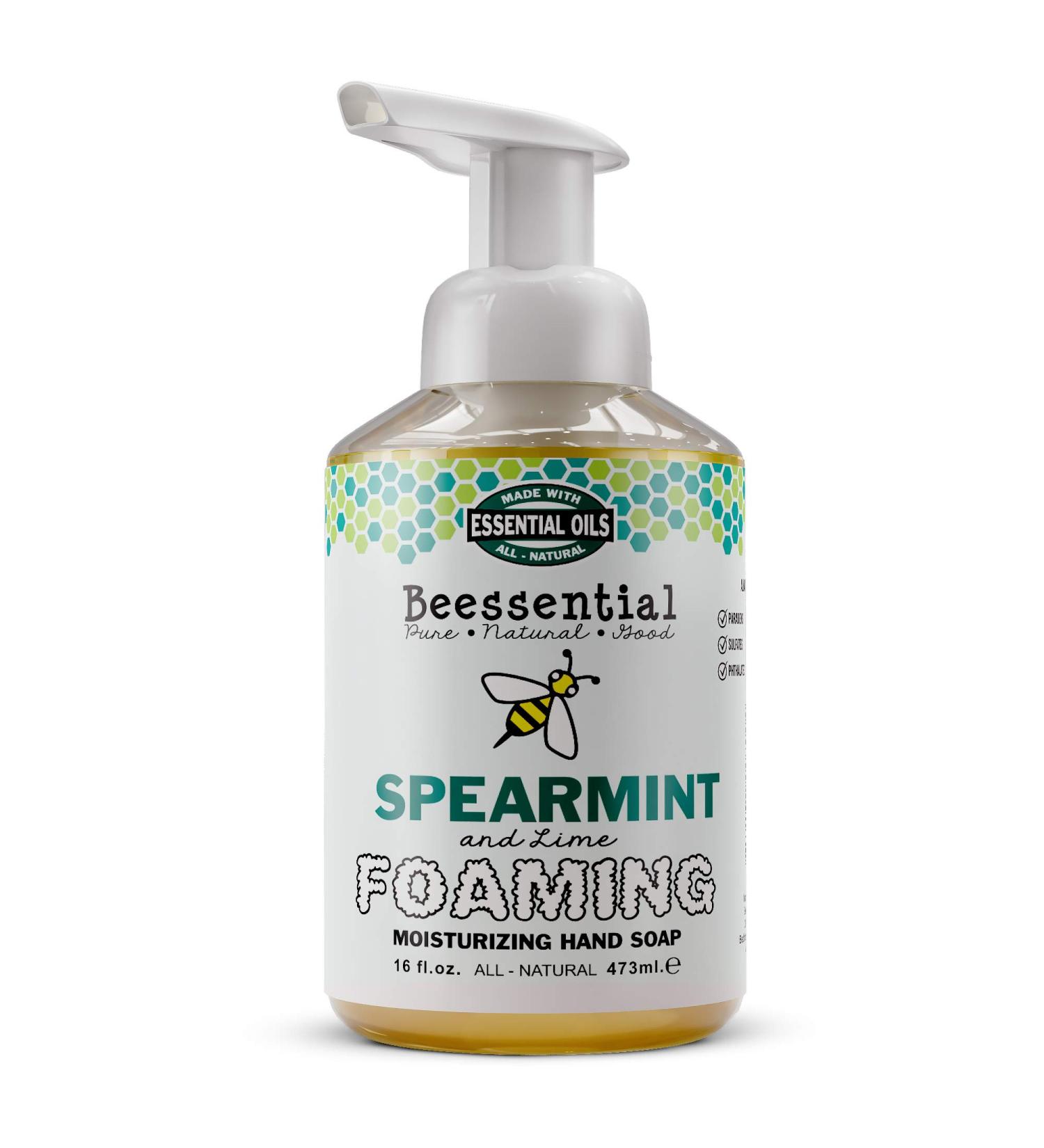 Beessential All Natural Foaming Hand Soap Spearmint Lime Essential Oils Made with Moisturizing Aloe & Honey - Made in the USA 16 oz