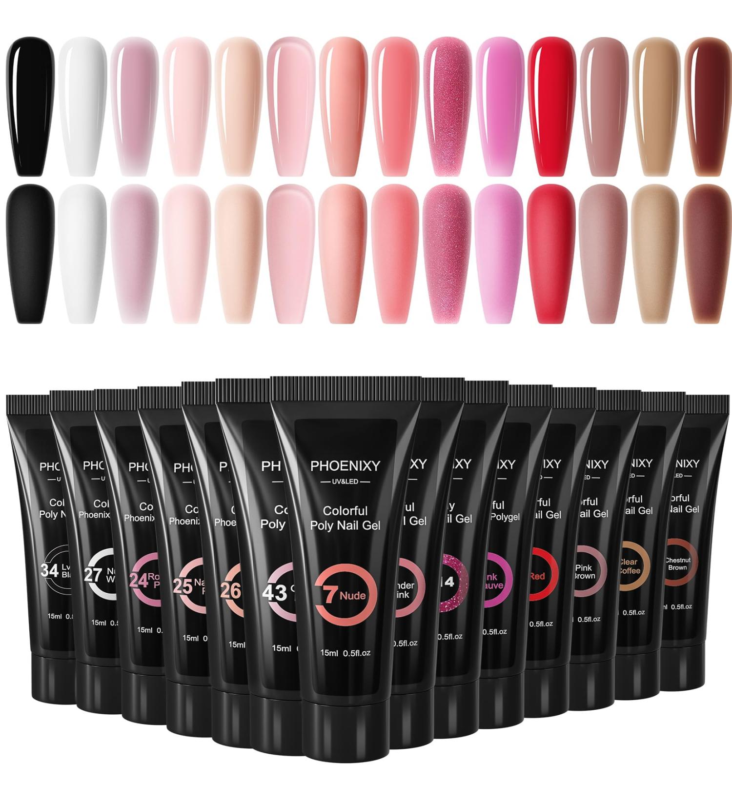 Poly Nail Gel Set - 14 Color 15ml Nude Pink Red Builder Kit for Women - 14pcs Nude Pink Series Extension Gel - Basic Gifts Set - Buy Online on GoSupps.com