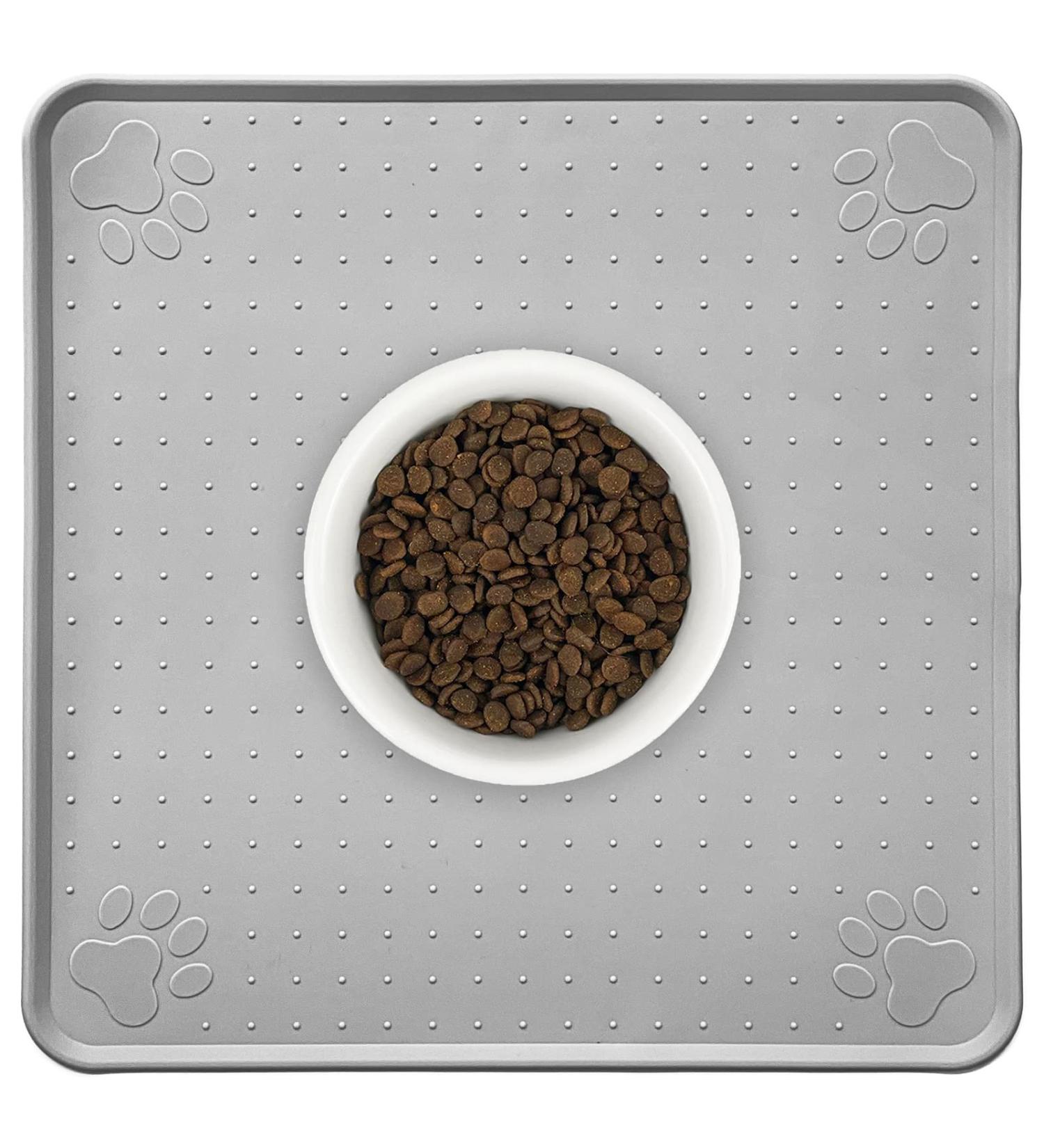 Ptlom Pet Silicone Placemat for Medium and Small Dogs and Cats - Prevent Food and Water Overflow - 13x13 Inch - Grey - Buy Online on GoSupps.com