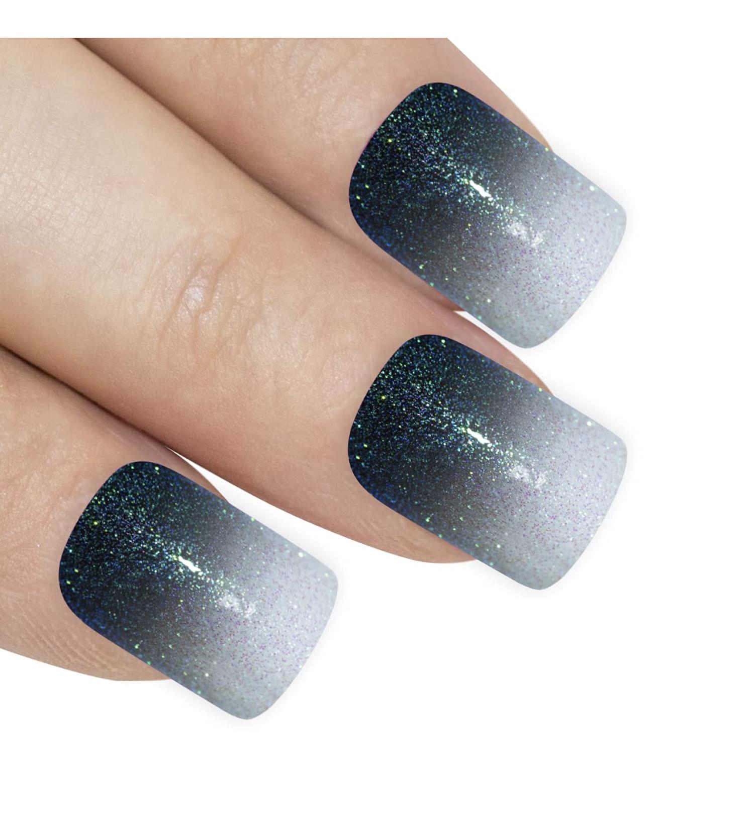 Shop Bling Art Black Green Gel Ombre French False Nails 24 Squoval Tips for Stunning Looks | International Shipping Available - Buy Online on GoSupps.com