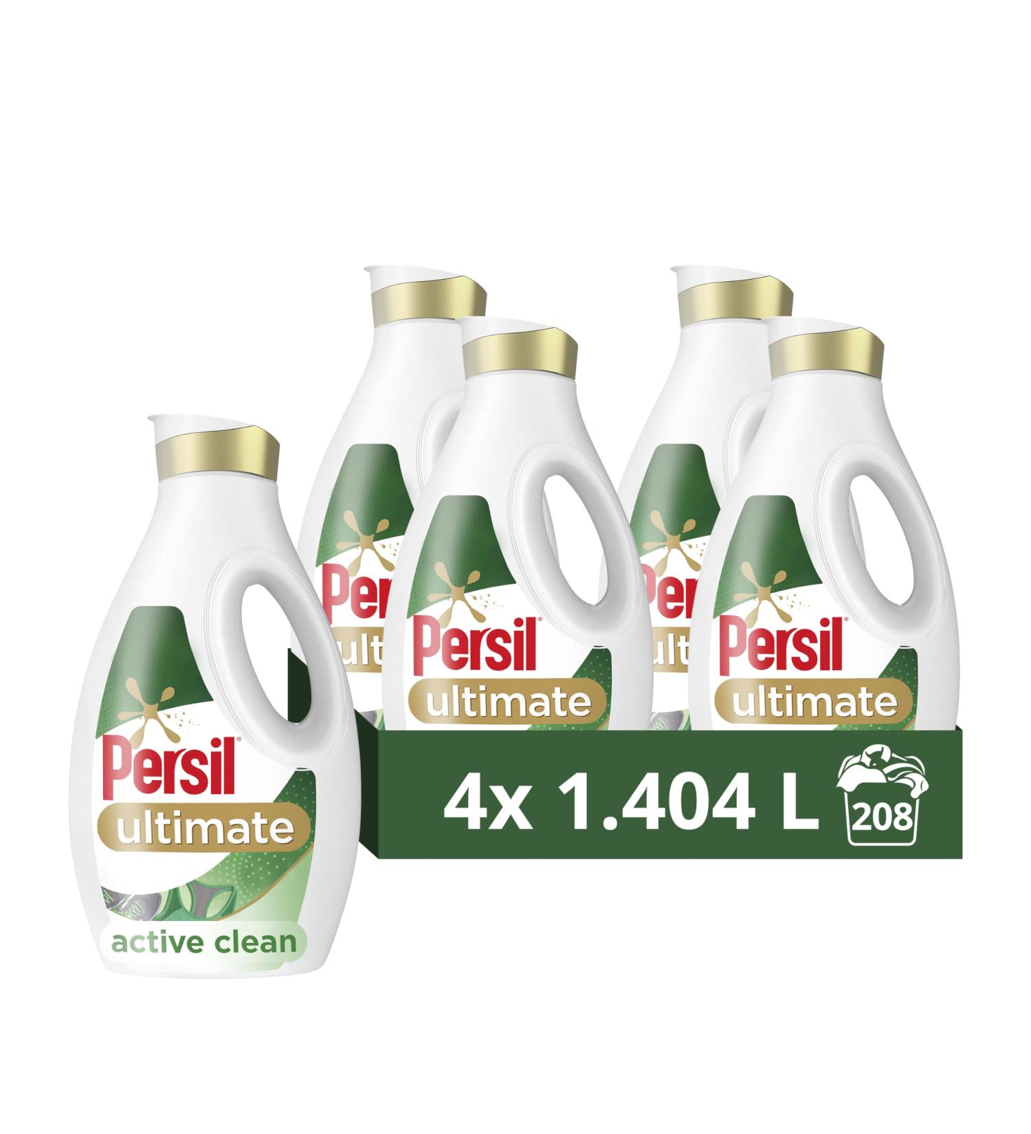 Persil Ultimate Active Clean Laundry Washing Liquid Detergent fights odours and stains for 14 days of freshness 4x 1.404 L (208 washes) - Buy Online on GoSupps.com
