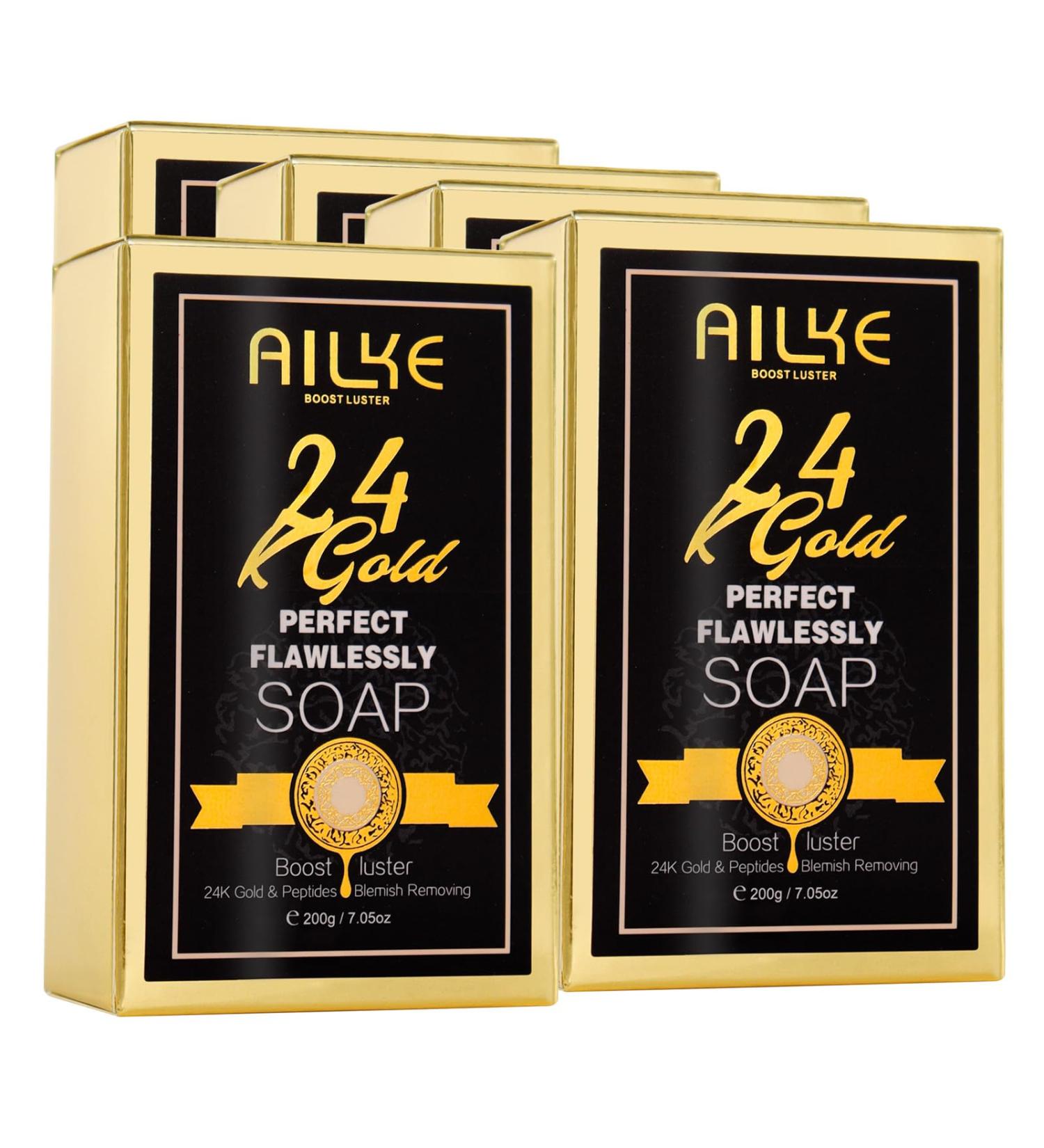 AILKE BOOST LUSTER AILKE 24K Perfect Flawlessly Whitening Soap Brightening Even Skin Tone Improve Skin Elasticity Deep Cleaning Remove Blemish Spots 200g Pack of 5 - Buy Online on GoSupps.com