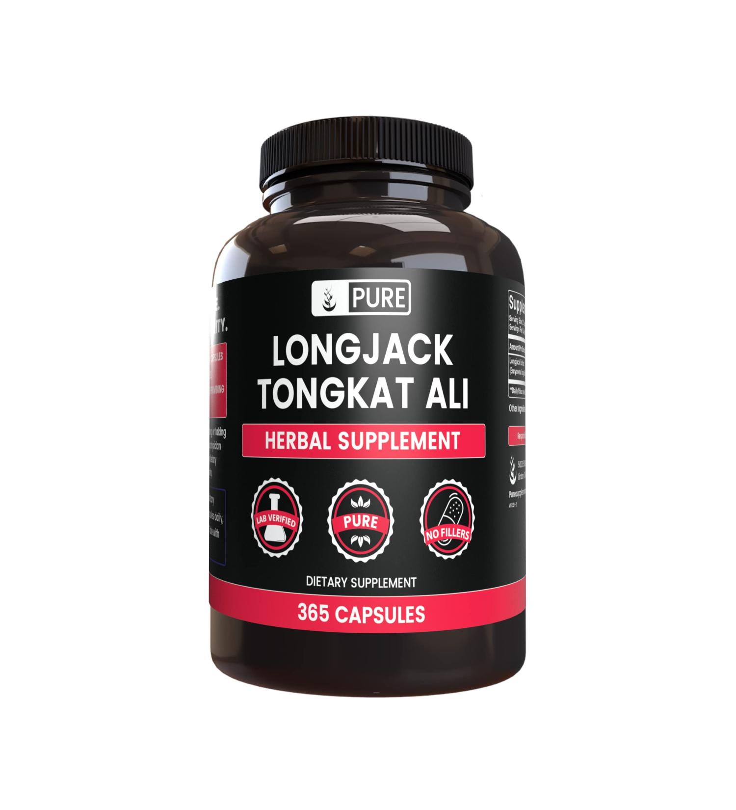 Pure Longjack (Tongkat Ali) 365 Capsules - No Fillers, Lab Verified, 365 Count - Buy Online on GoSupps.com