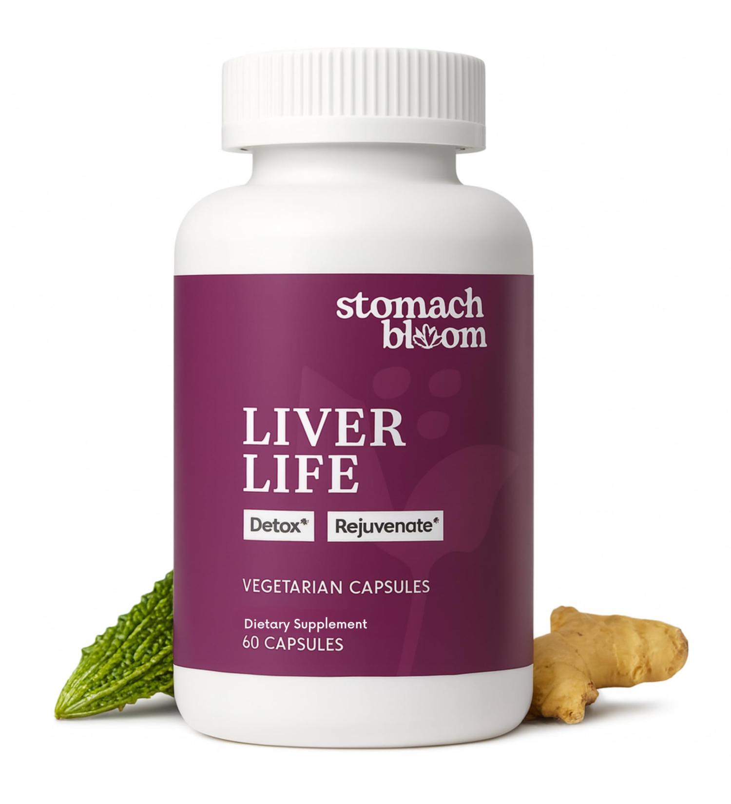 Stomach Bloom Liver Detox & Cleanse | Natural & Herbal Liver Support 60 Ct - Buy Online on GoSupps.com