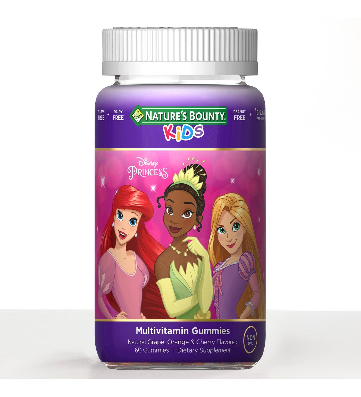 Nature's Bounty Disney Princess Kids Gummy Multivitamin - 60 Gummies, Natural Grape Orange Cherry Flavor, Gluten Dairy Peanut-Free - Buy Online on GoSupps.com