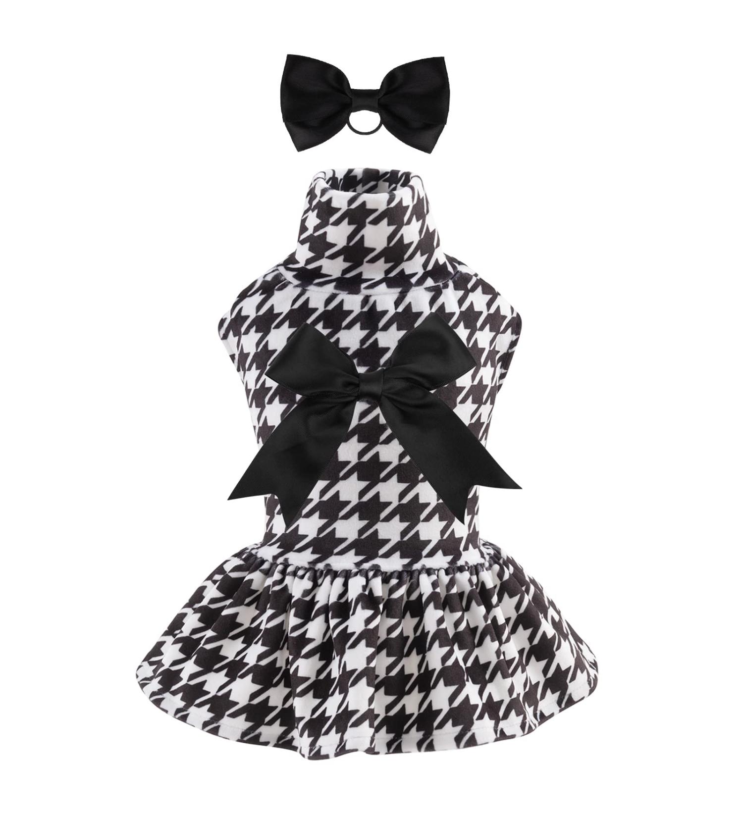 Cuteebone Houndstooth Dog Dress with Turtleneck | Puppy Skirt Costume & Pet Outfit | Perfect Birthday Gift for Dogs - Buy Online on GoSupps.com
