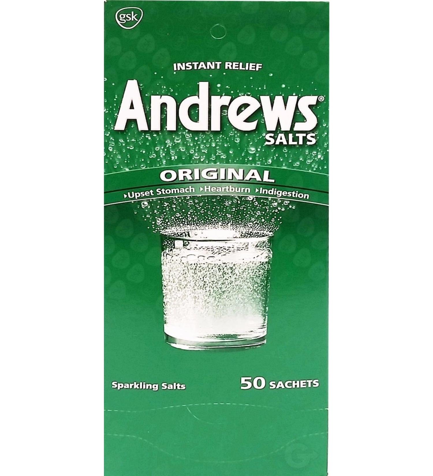 Andrews Salts Original - Fast Relief from Upset Stomach, Heartburn, Indigestion | 50 Sachets - Buy Online on GoSupps.com