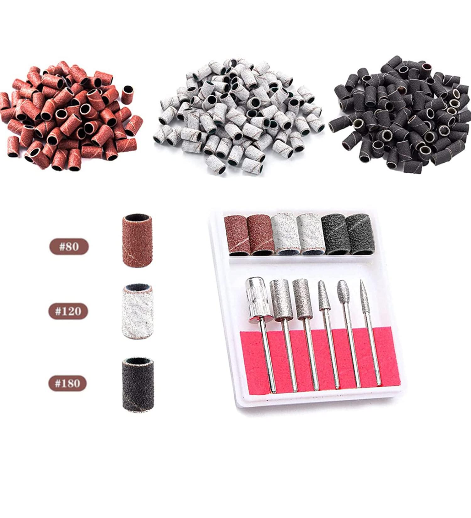 Luckaide Nail Miller Grinding Sleeves - 300 Piece Set with 6 Attachments | 80/120 Grit for Perfect Manicure & Pedicure | Premium Nail Care Tools in White Black & Red - Buy Online on GoSupps.com