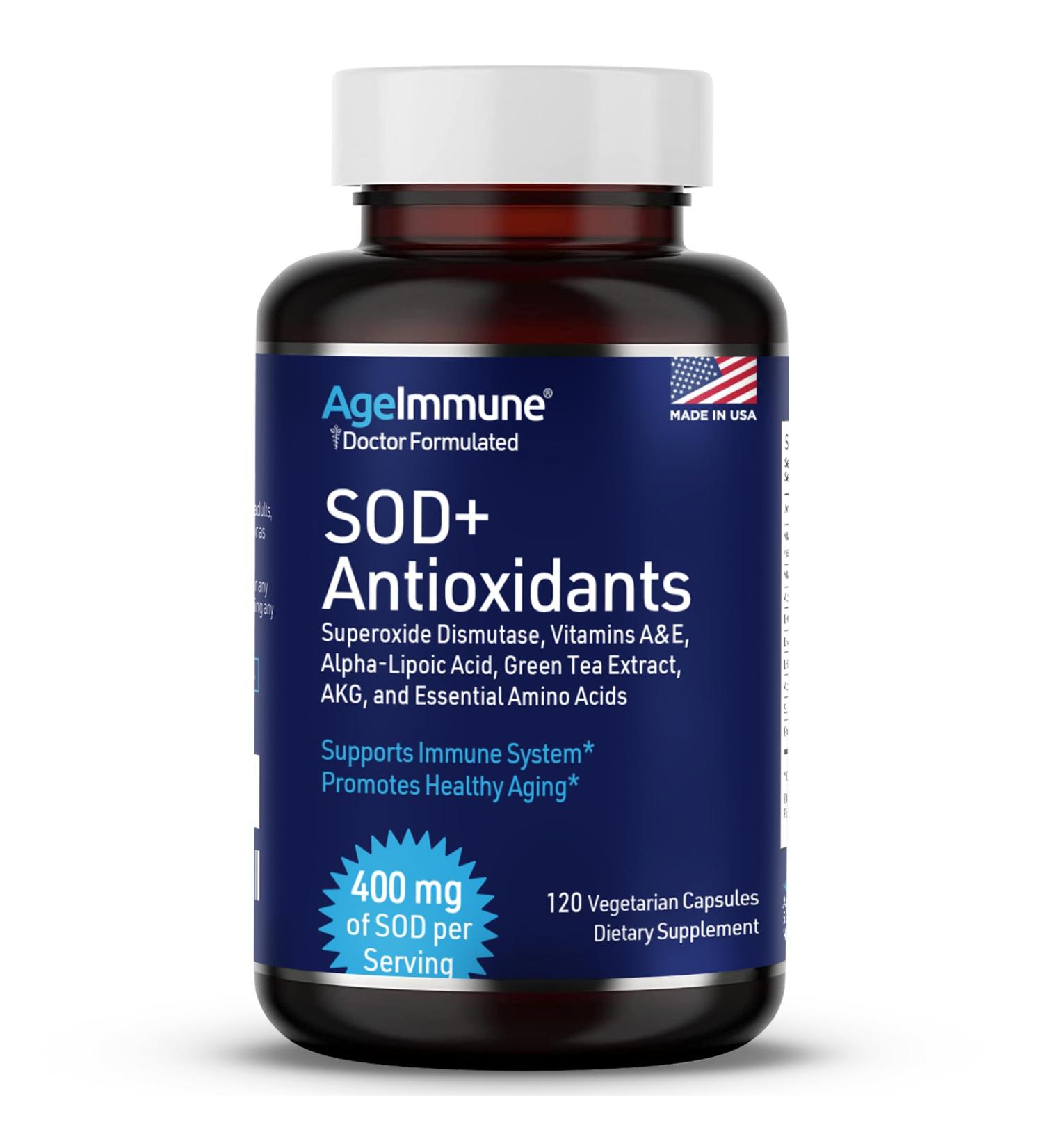 SOD Antioxidants Supplement for Healthy Aging - 400mg Superoxide Dismutase L-Arginine Vitamins A & E - Immune Support - 120 Capsules - Buy Online on GoSupps.com