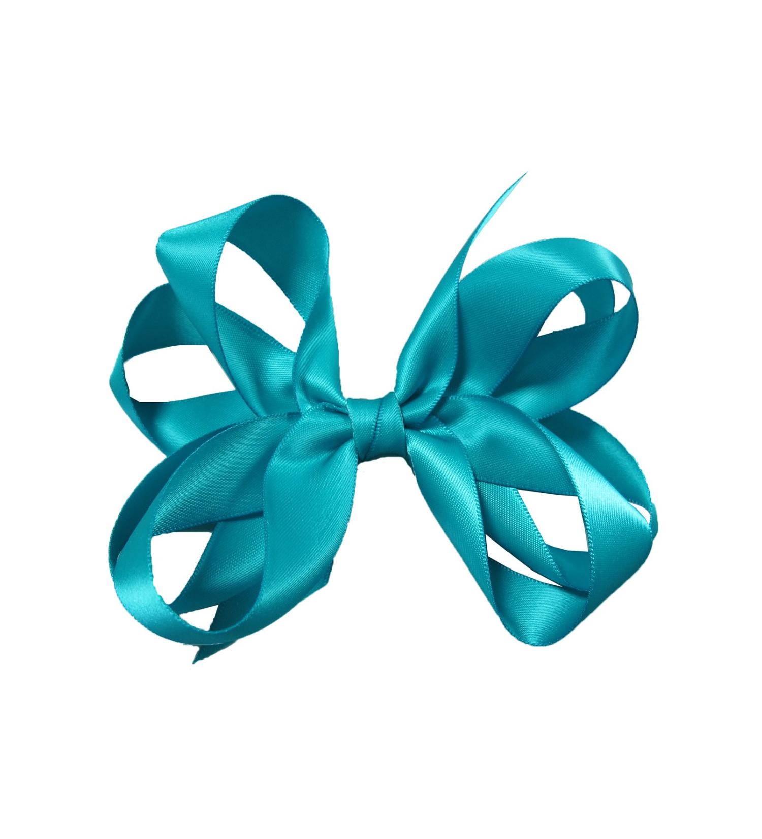 PrettyBoutique 6 Inches Girls Large Ribbon Boutique Ponytail Hair Bun Bow Clips Accessories (Teal) - Buy Online on GoSupps.com