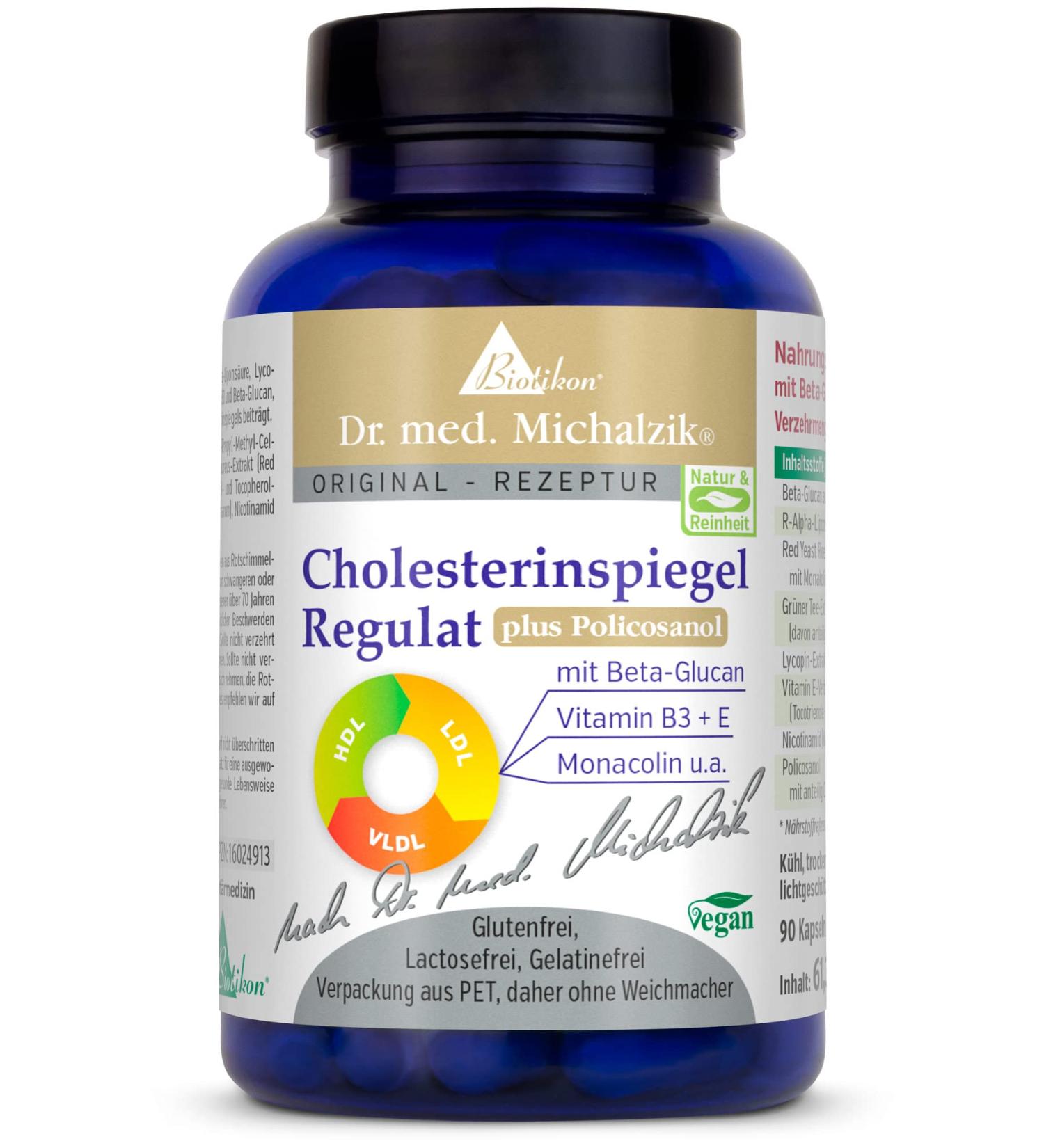 Cholesterol Level Regulator + Policosanol - Dr. med. Michalzik - 90 Additive-Free Capsules with Natural Sodium R-Alpha-Lipoic Acid - Biotikon  - Buy Online on GoSupps.com