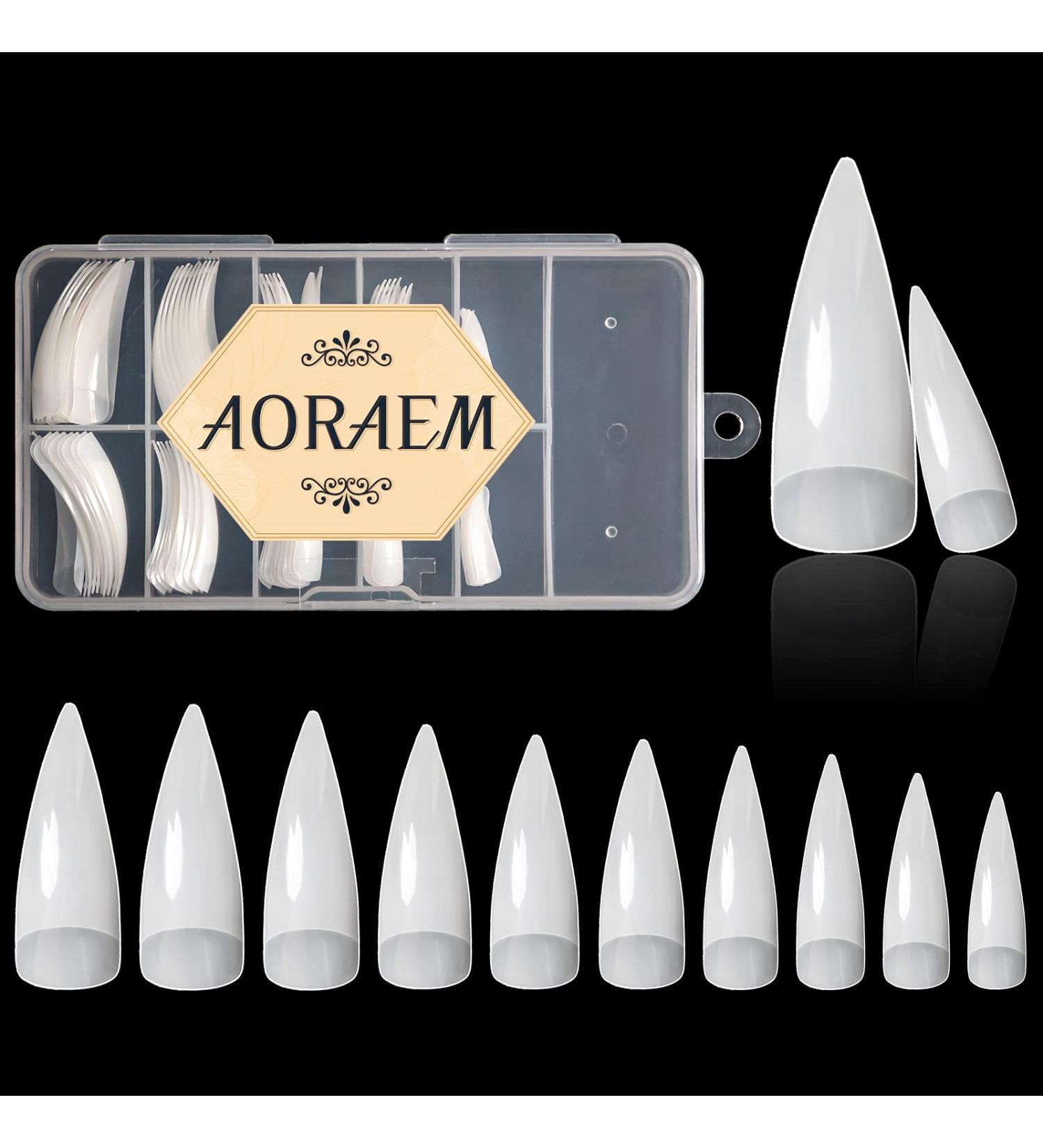 Stiletto Nail Tips - Transparent Half Cover Artificial Fingernails | 100 Pieces with Box | DIY Nail Art & Nail Studios | 10 Sizes Available - Buy Online on GoSupps.com