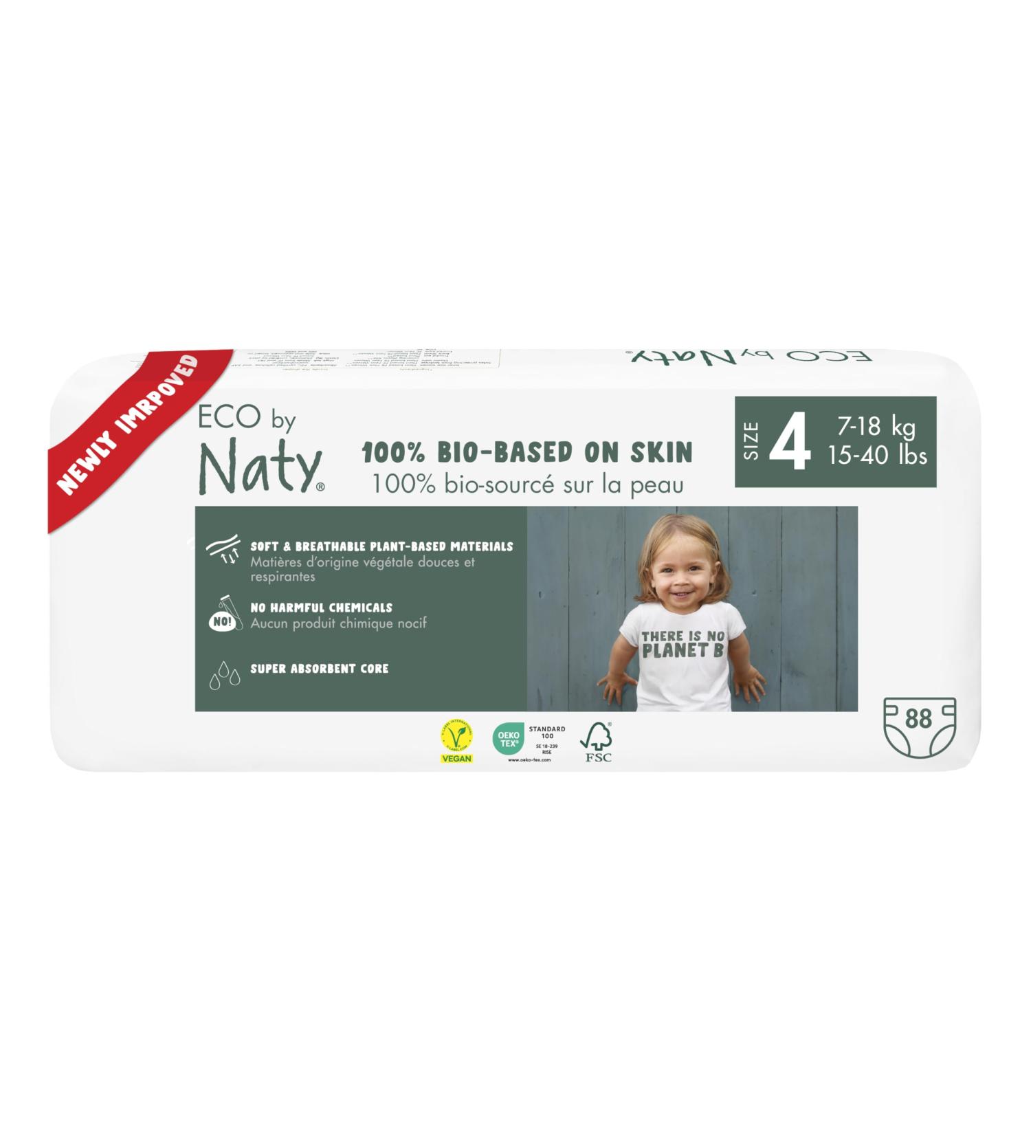 Eco by Naty Baby Eco Diapers - Premium Plant-Based Diapers for Sensitive Skin (Size 4 88 Pieces) | Environmentally Friendly & Biodegradable - Buy Online on GoSupps.com