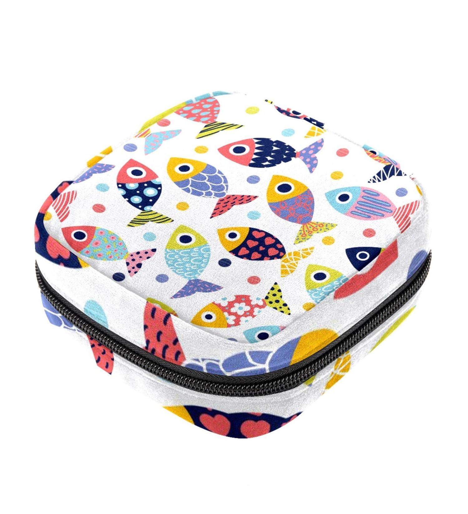 Colorful Fish Pattern Sanitary Napkin Storage Bag - Menstrual Period Kit Pouch for Women, Teens - 10 Colors - Buy Online on GoSupps.com