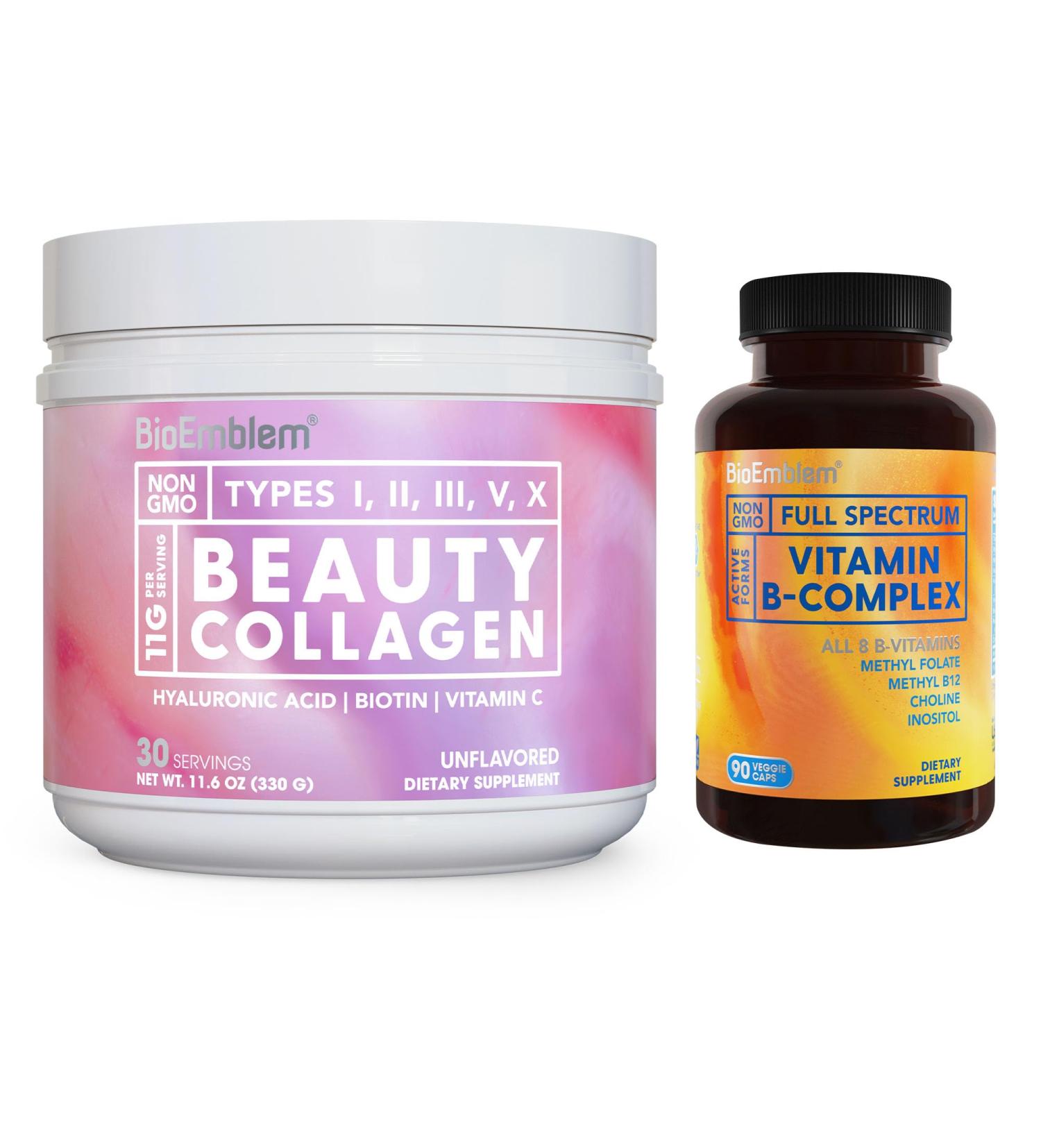 BioEmblem Beauty Collagen - 11G Hydrolyzed Multi-Collagen Peptides & Vitamin B-Complex - All 8 Active Forms - Buy Online on GoSupps.com