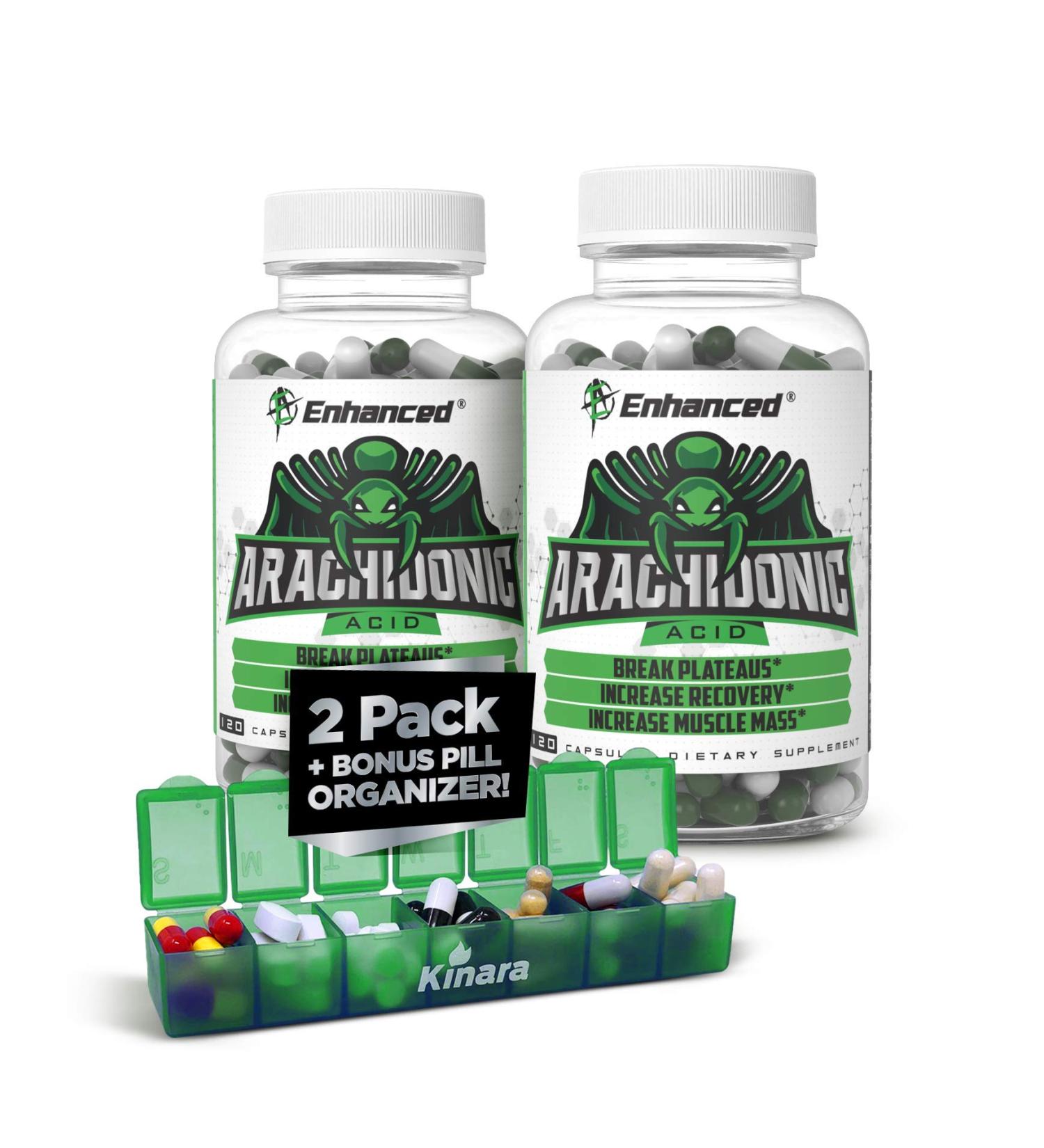 Enhanced Athlete Arachidonic Acid Supplement - Muscle & Strength Boost for Men & Women - 120 Capsules - 2 Pack with Kinara Pill Organizer - Buy Online on GoSupps.com