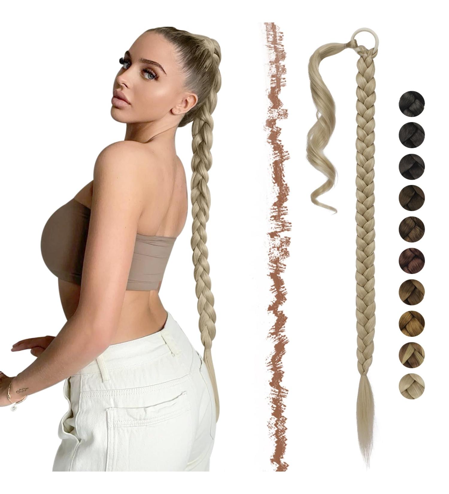 Feshfen 65cm Ash Blond Braid Ponytail Extensions - Synthetic Hair Tie for Women - Buy Online on GoSupps.com