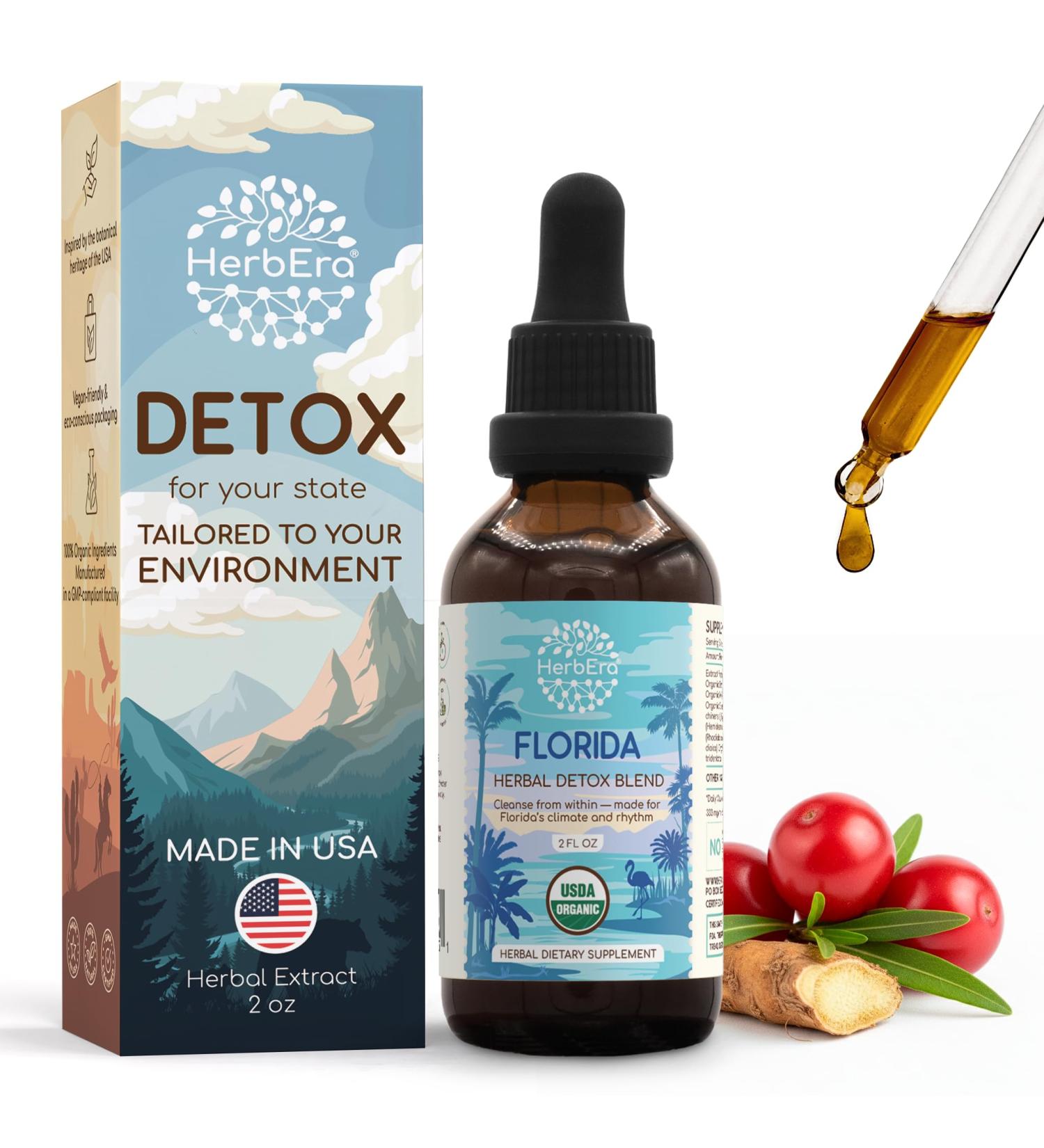 HerbEra Florida Herbal Detox Blend - USDA Organic Extract Made in USA | Immune & Liver Support Liquid Drops | Dandelion Root Milk Thistle Rhodiola Sarsaparilla Schisandra | 2 fl oz - Buy Online on GoSupps.com