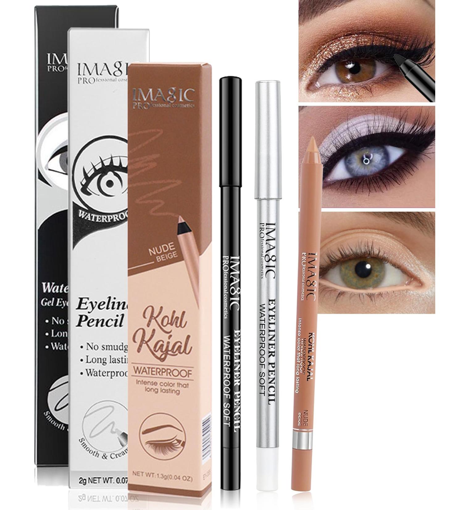 Nude Beige Black White Water Line Gel Eyeliner Pencil-3Pcs Smooth Easy-to-Sharpen Pencil Waterproof Smudge-Proof Cream Eye Liner Waterline Brightener Pen Longlasting Eye Makeup Gift for Older Women - Buy Online on GoSupps.com