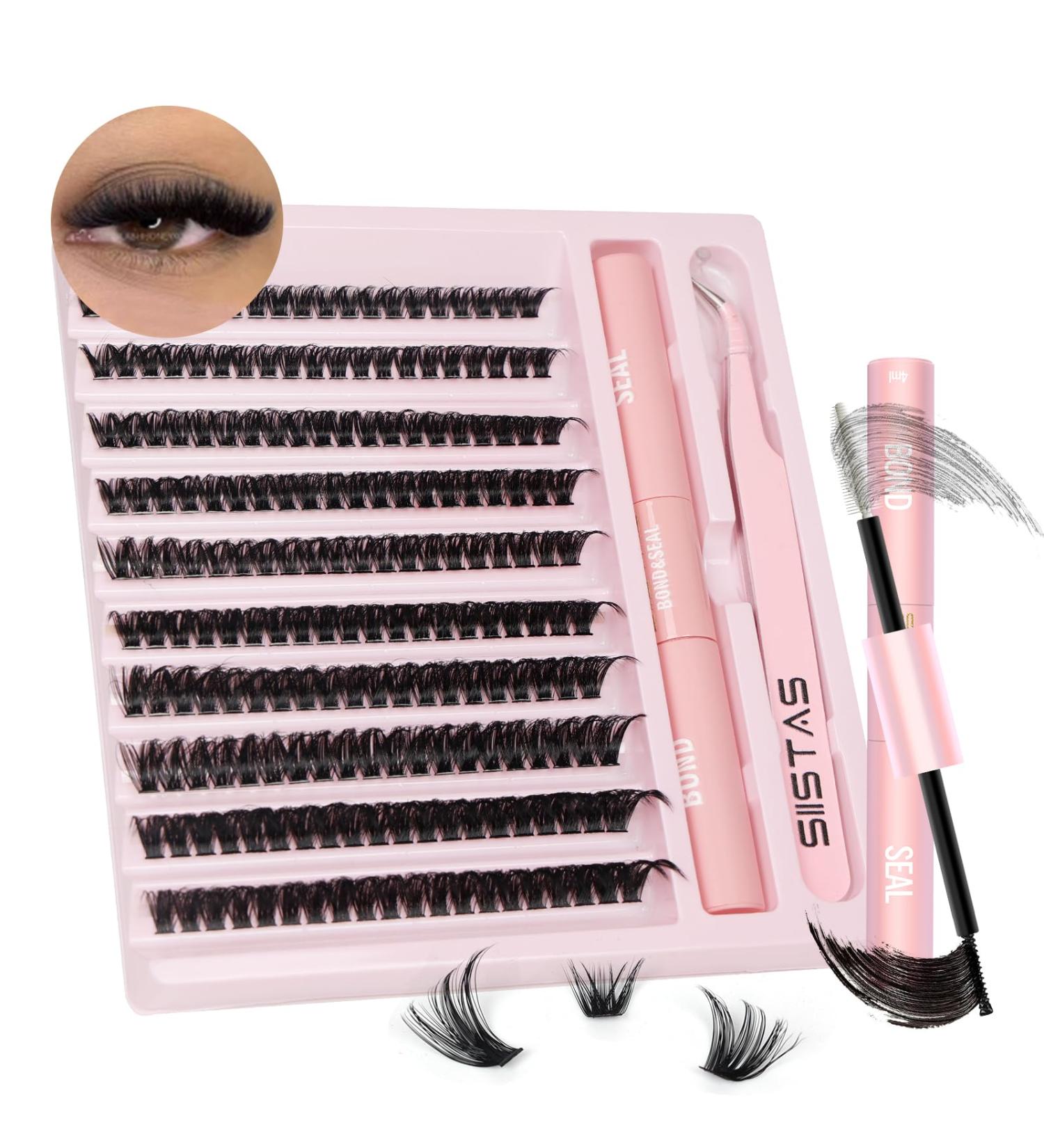DIY Lash Extension Kit | 200pcs D Curl Volume Cluster Eyelashes with Lash Bond, Seal, and Tweezers | Individual Cluster Lashes for Home Application - Buy Online on GoSupps.com