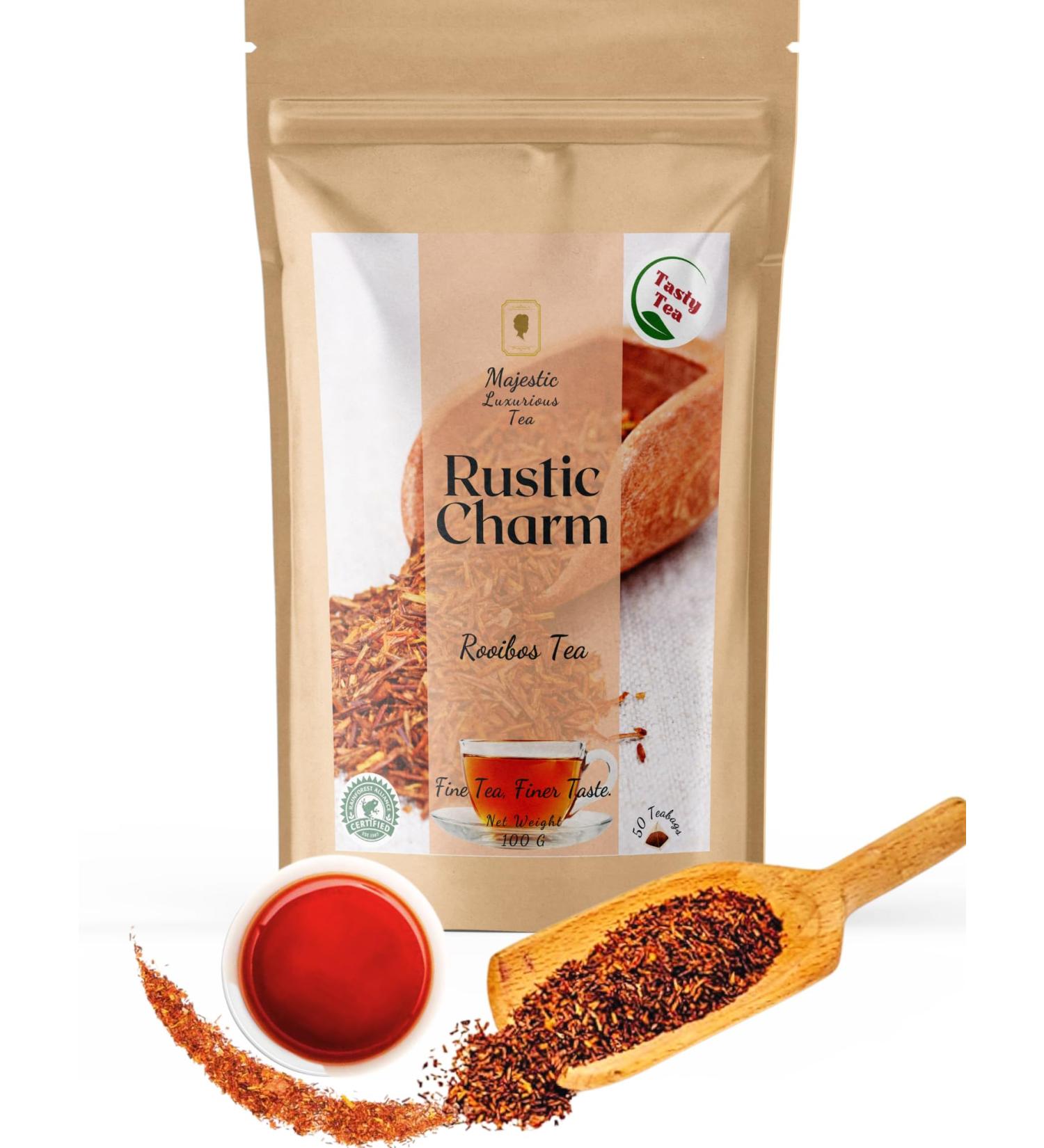 Majestic Tea_ RUSTIC CHARM | Pure Red Rooibos Naturally Caffeine Free_ Tea (FOR GOOD SLEEP) _100% Natural Ingredient| Non GMO (Pyramid Tea Bags 50 Count). - Buy Online on GoSupps.com