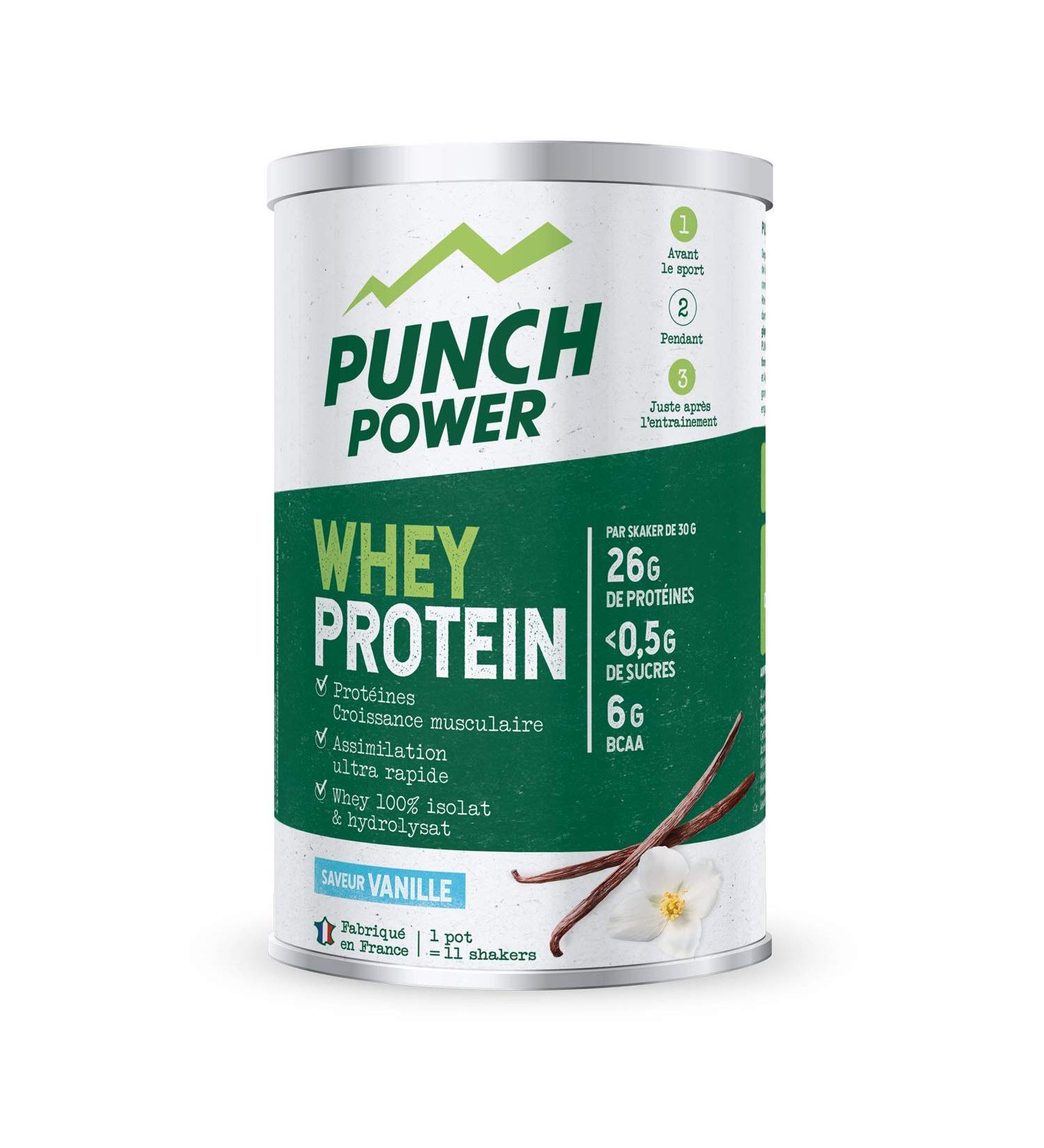 PUNCH POWER - Whey Protein - Vanilla - 350g jar - Muscle Growth Protein - Ultra-Fast Assimilation - 24g of Protein per Shaker - 100% Whey Isolate and Hydrolysate - French Brand - Buy Online on GoSupps.com