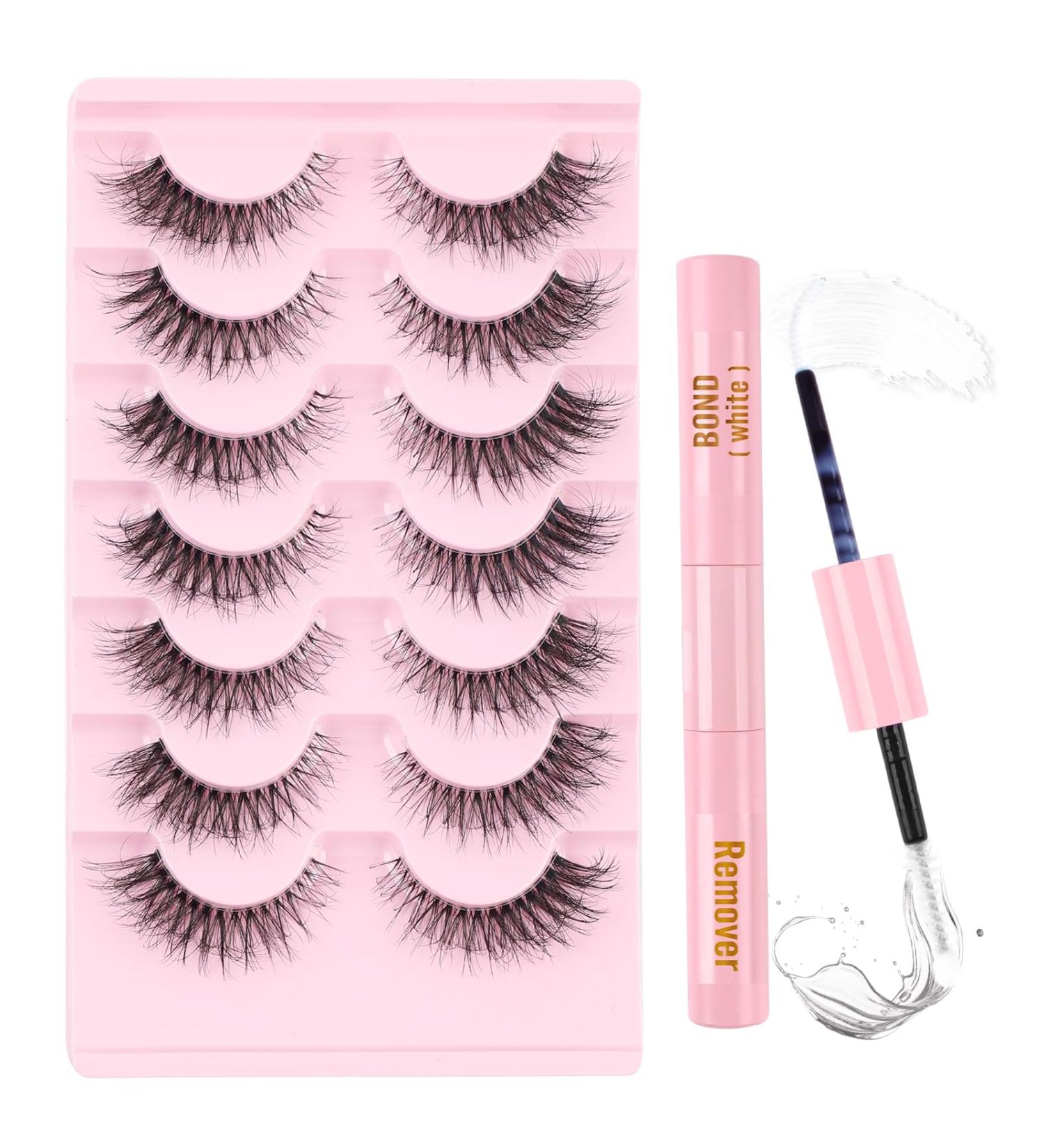 Poiuyoiu Clear Band Fluffy Lashes Kit with False Eyelashes Glue Bond and Remover Wispy Cat Eye Lashes 7 Pairs Fake Eyelashes Natural Look 3D Strip Lash Extensions Reusable Faux Mink Lashes M50-T - Buy Online on GoSupps.com