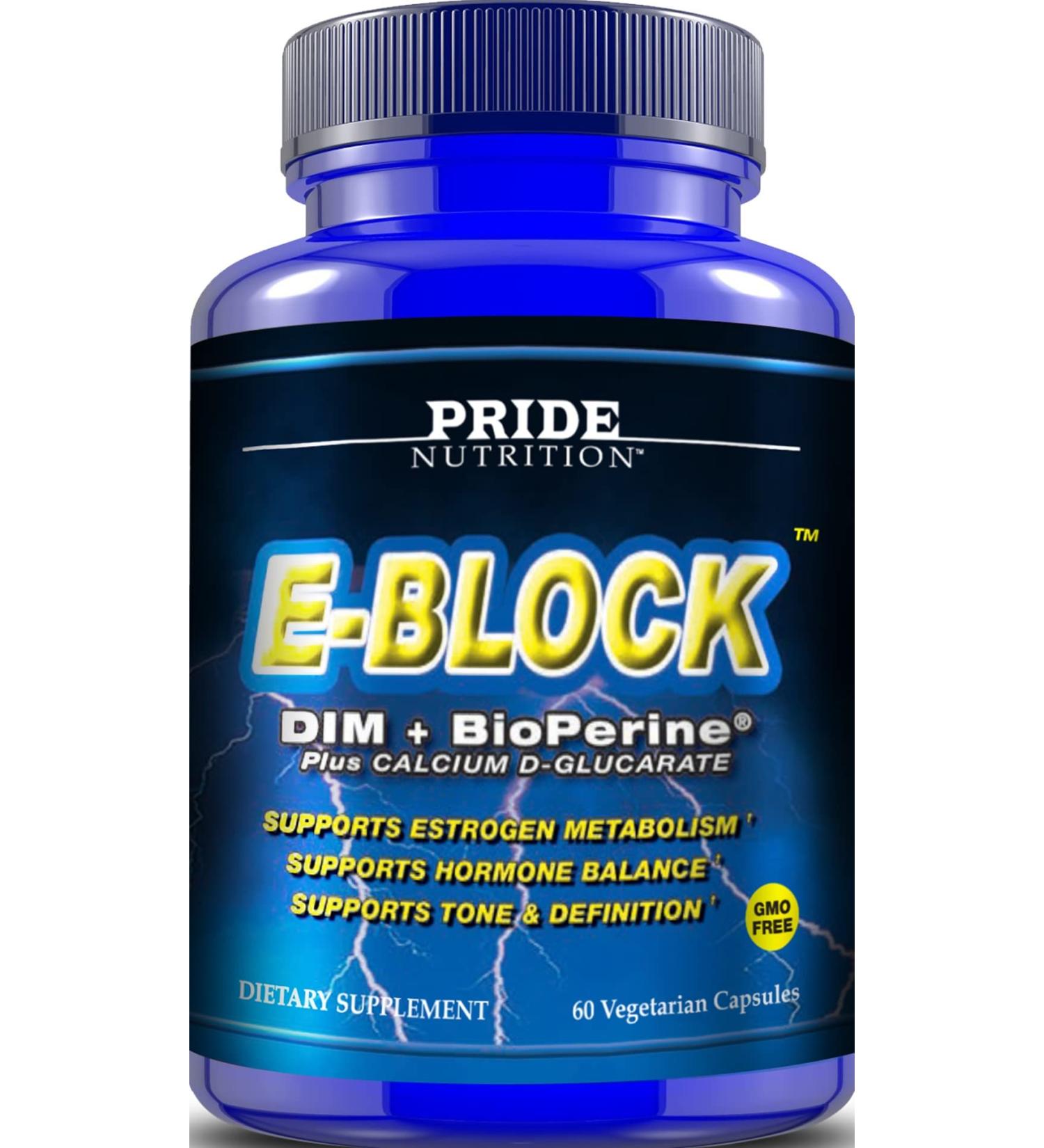 Pride Nutrition E-Block Estrogen Blocker 60 Capsules - Hormone Balance Supplement for Men & Women - Menopause Acne Gynecomastia Support - Buy Online on GoSupps.com