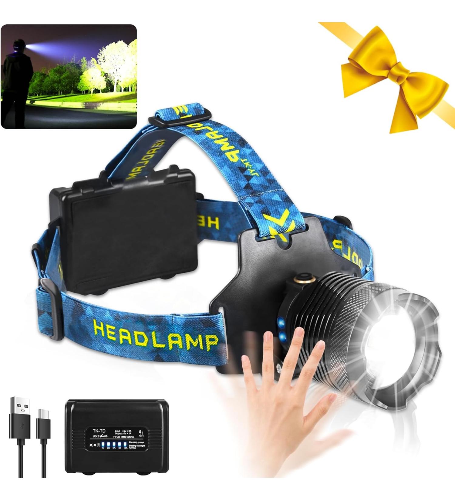 Ynipanda Rechargeable LED Headlamp | 30W White Laser Beads | Blue - Buy Online on GoSupps.com