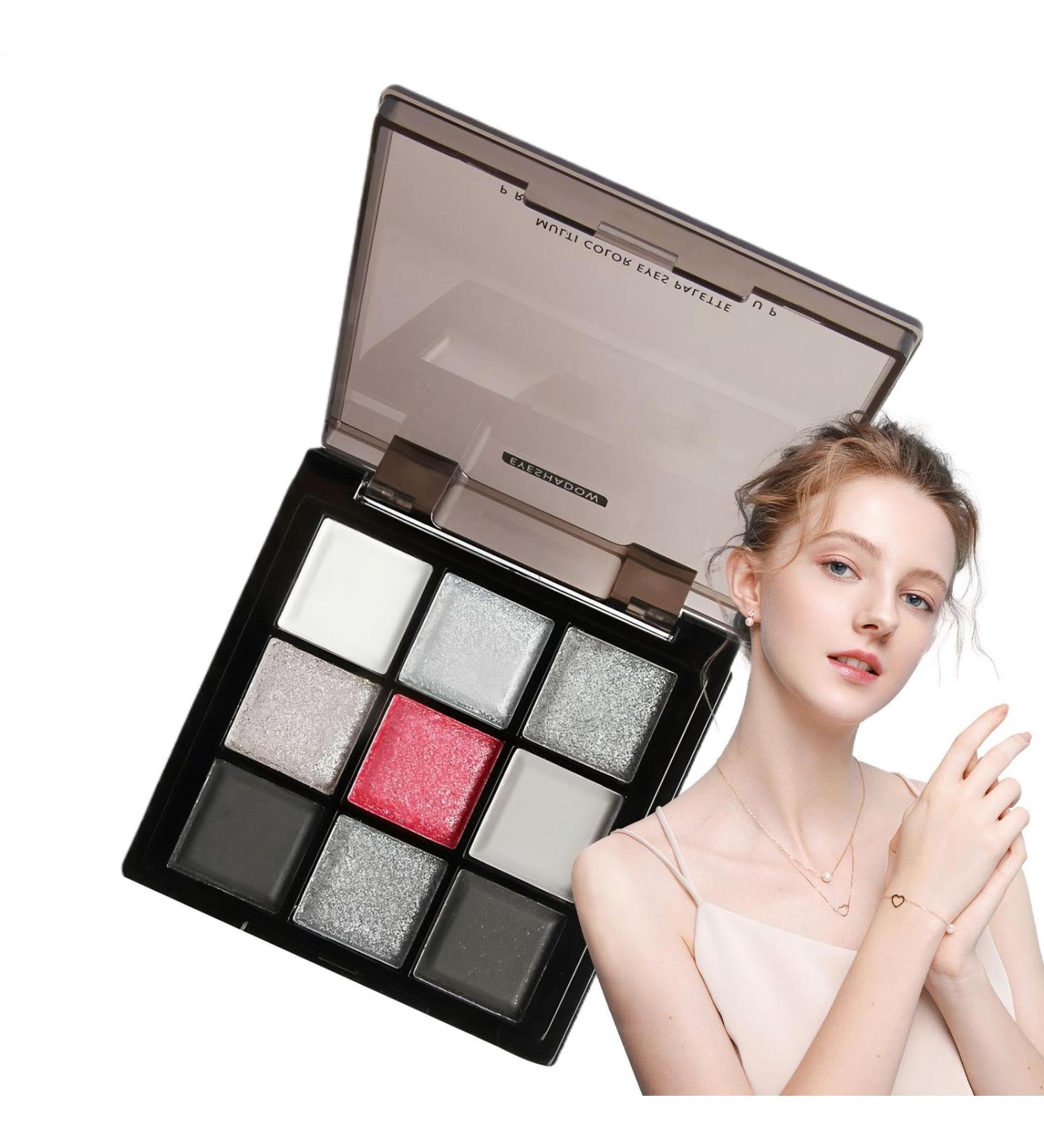  Jlobnyiun Oscere Shiny Dark Grey Makeup | Shiny Silver Grey Eyeshadow Palette | 9 Colors Mixable Pigmented Tops Long Lasting For Midnight - Buy Online on GoSupps.com