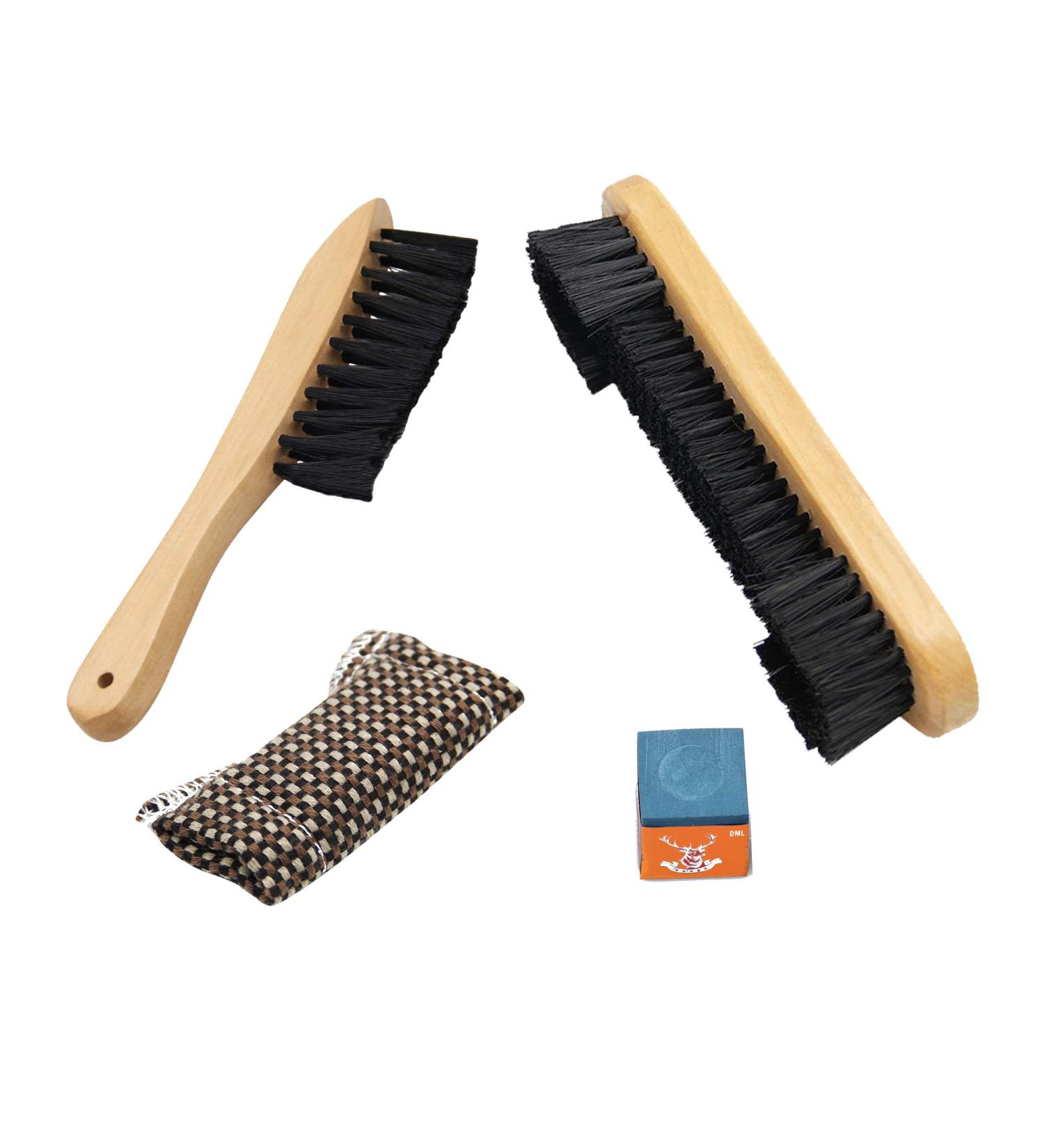 Billiards Pool Table Cleaning Tools Kit - Set of 4 Brushes with Shaft Slicker, Cue Chalk Cube, and Felt Cloth - Premium Wooden Billiard Accessories - Buy Online on GoSupps.com