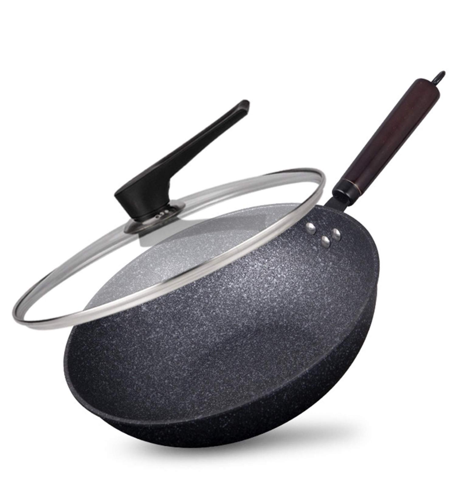 DNCG Frying Pan Skillet 34cm Fine Iron Wok Physical Pan Cooker Kitchen Utensils - Buy Online on GoSupps.com