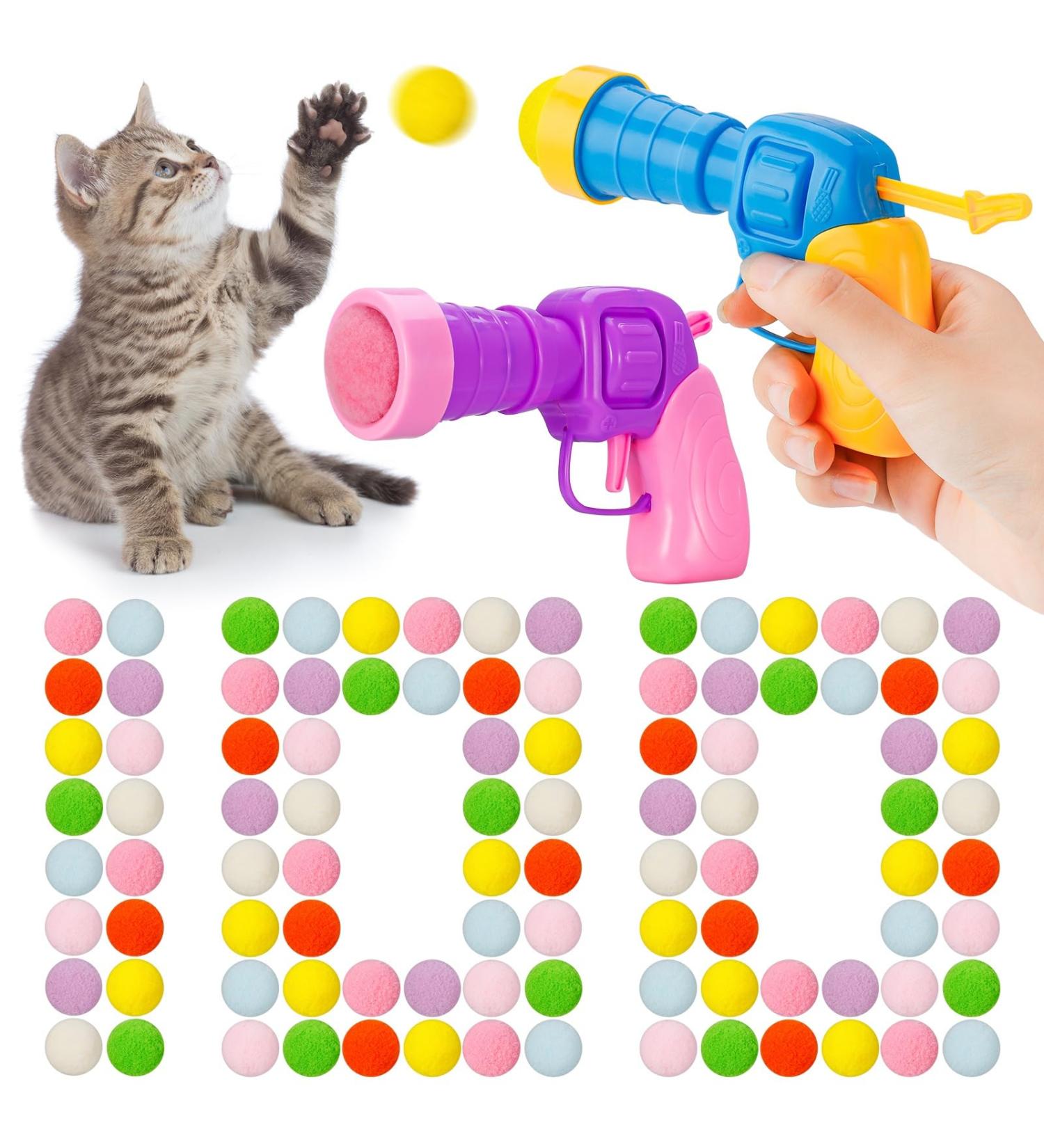 umorismo 2 Pieces Plush Ball Shooting Gun for Cats Cat Ball Gun Interactive Toy Cat Ball Toy Launch Gun with 100 Pcs Balls Cat Ball Toy Launcher for Cat - Buy Online on GoSupps.com