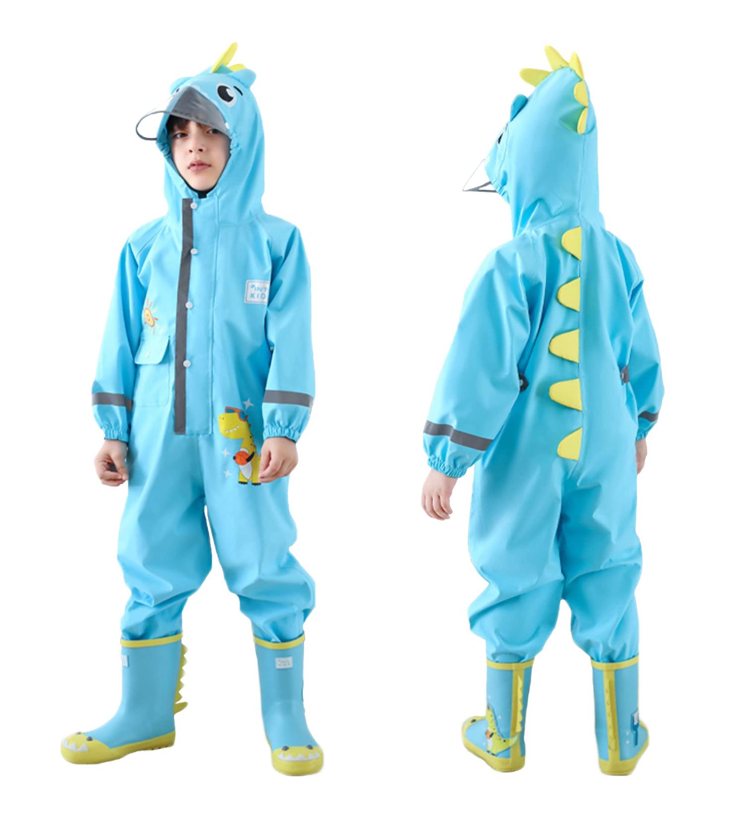 Fewlby Kids Puddle Suit Rain Suit XL/5-6 Years Blue | Waterproof Hooded Raincoat for Boys and Girls | Cartoon Romper Toddler Muddy Suit | All-in-One Rainwear Overalls - Buy Online on GoSupps.com