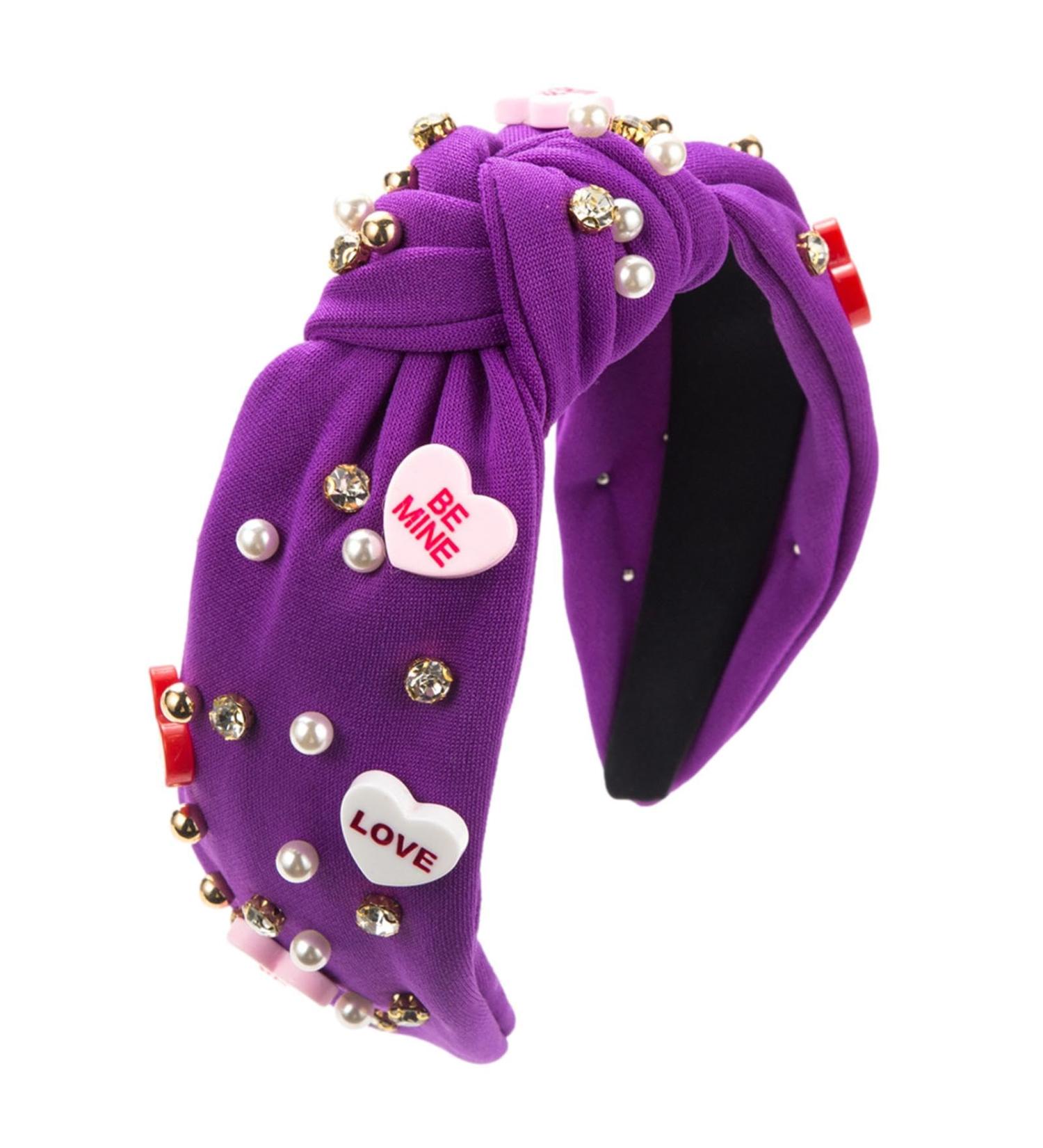 Love Heart Knotted Headband - Pink Top Knot Headband High Skull Pearl Love Heart Headband | Sophisticated Valentine's Day Headband Rhinestone Crystal Jeweled Embellished Hairband for Women Purple - Buy Online on GoSupps.com
